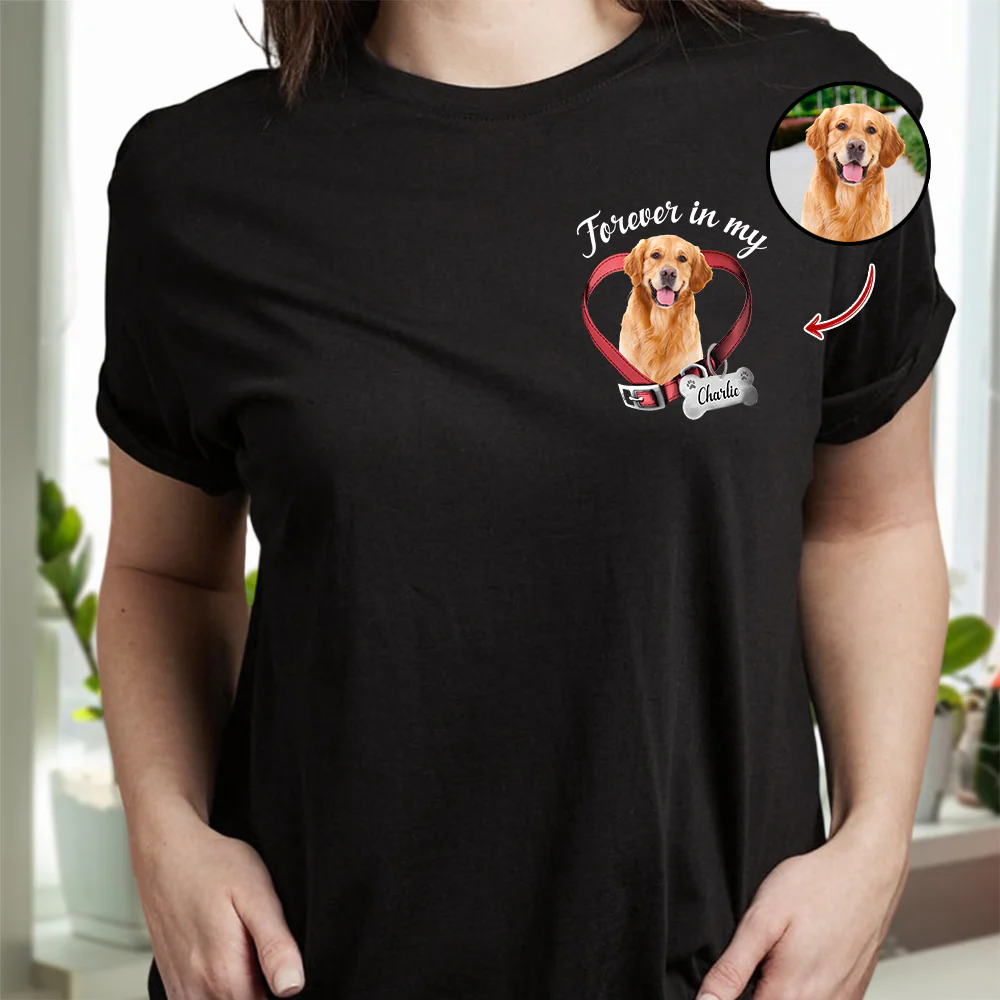Custom Photo Dog Cat Forever In My Heart Memorial Dark Shirt HA75 897226 - Image 3