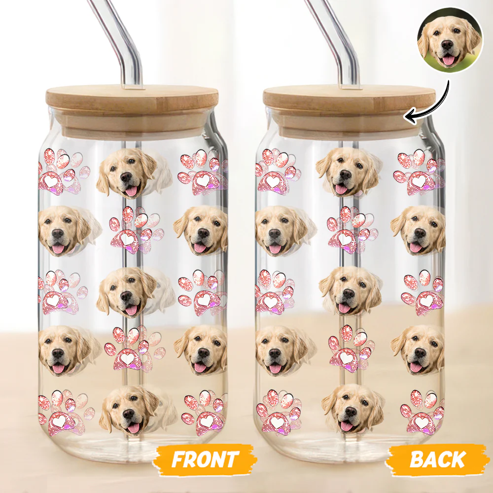 Custom Photo Dog Cat Pet Glass Can With Lid For Dog Cat Lovers HA75 898488 - Image 2