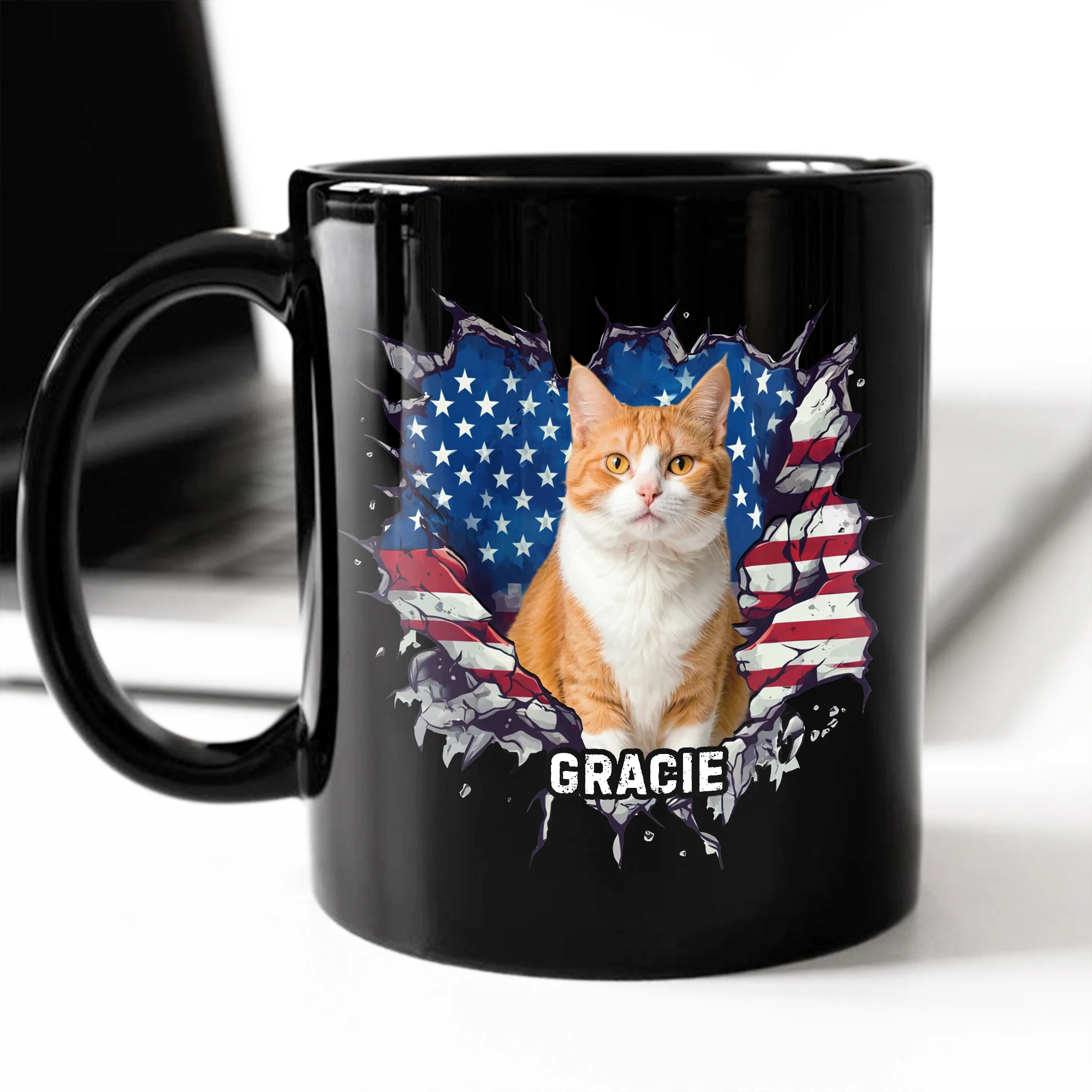 Custom Photo Dog Cat With American Flag Black Mug HA75 920082 - Image 4