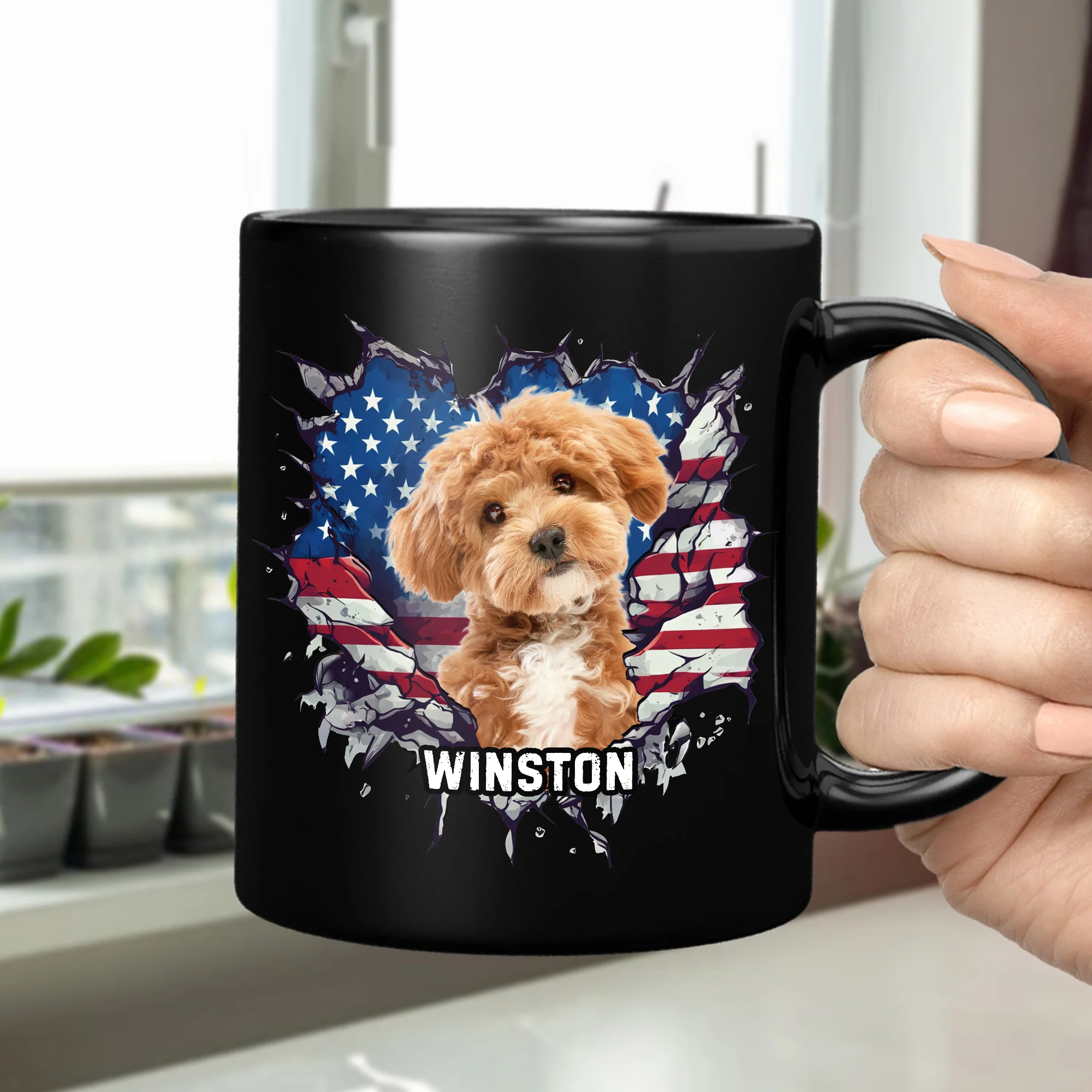 Custom Photo Dog Cat With American Flag Black Mug HA75 920082 - Image 5