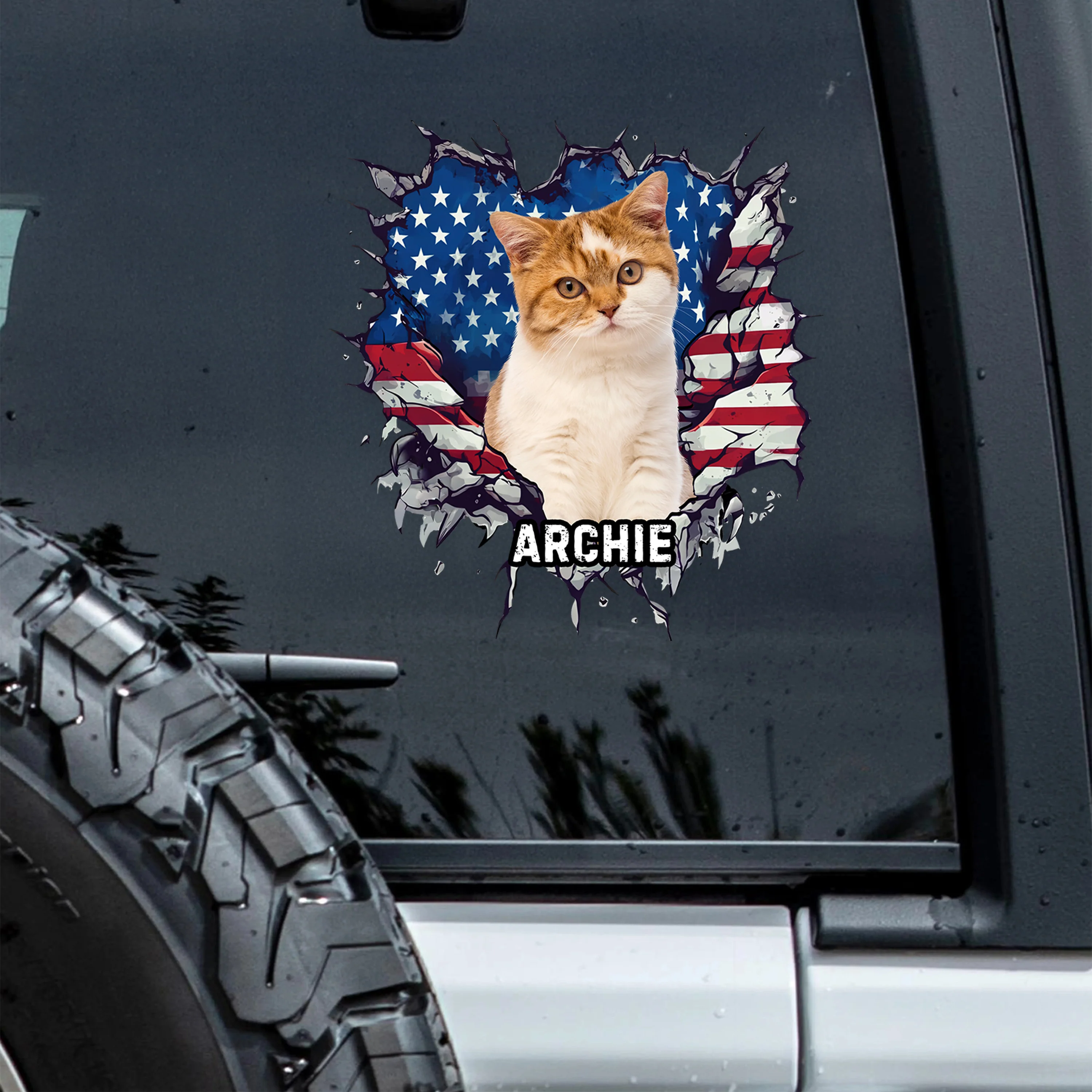 Custom Photo Dog Cat With American Flag Car Window Decal Sticker HA75 920370 - Image 4