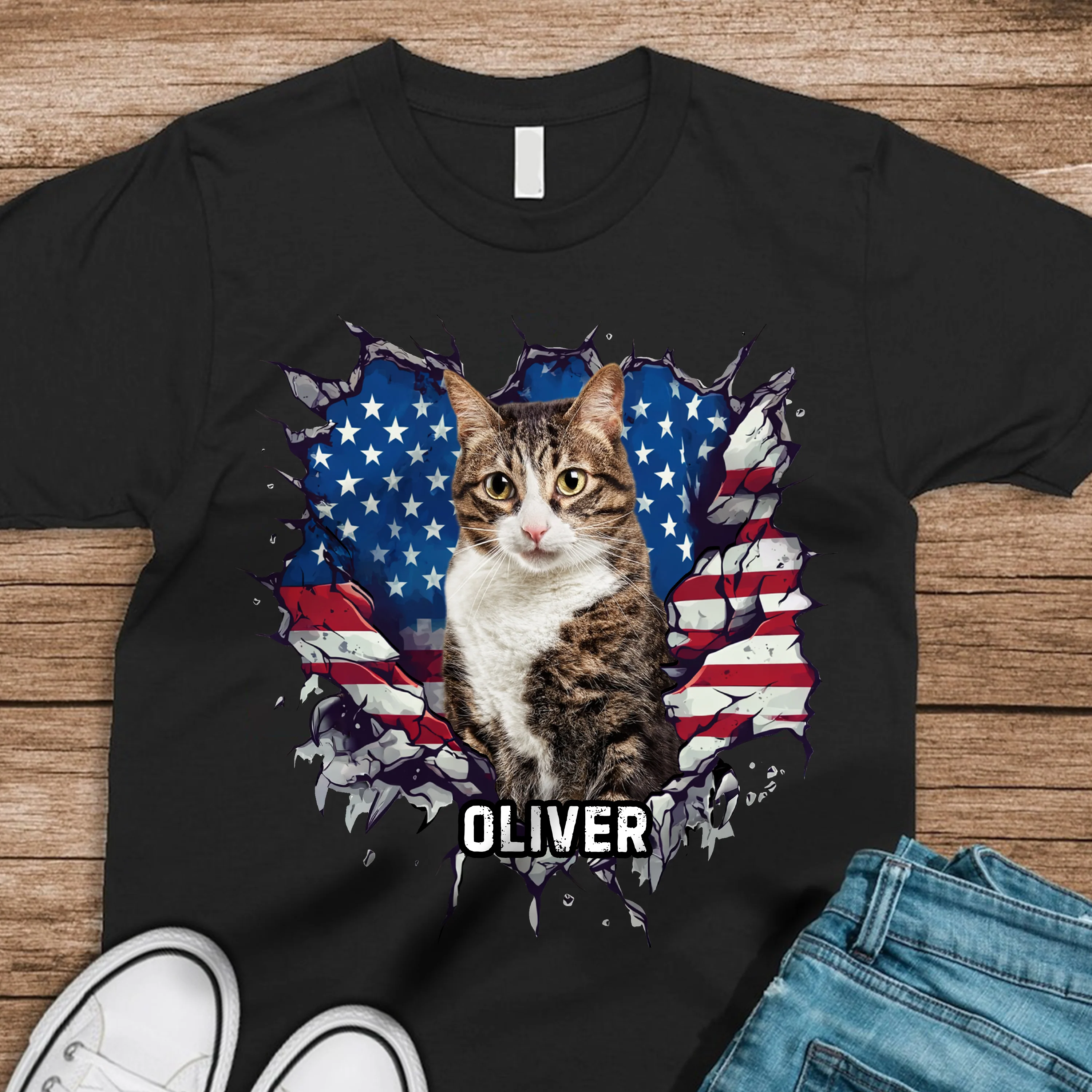 Custom Photo Dog Cat With American Flag Dark Shirt HA75 920656 - Image 6