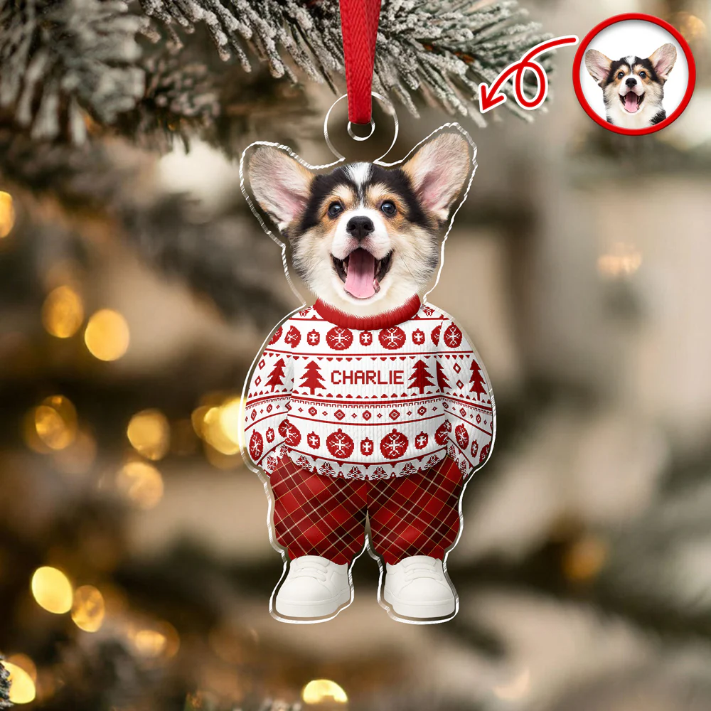 Custom Photo Dog Cat Xmas Clothes Christmas Acrylic Ornament For Christmas HA75 897942 - Image 4