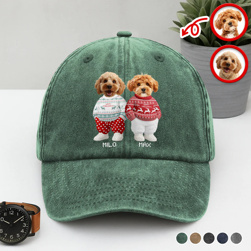 Custom Photo Dog Cat Xmas Clothes Christmas Washed Denim Baseball Cap HA75 897944 - Image 8