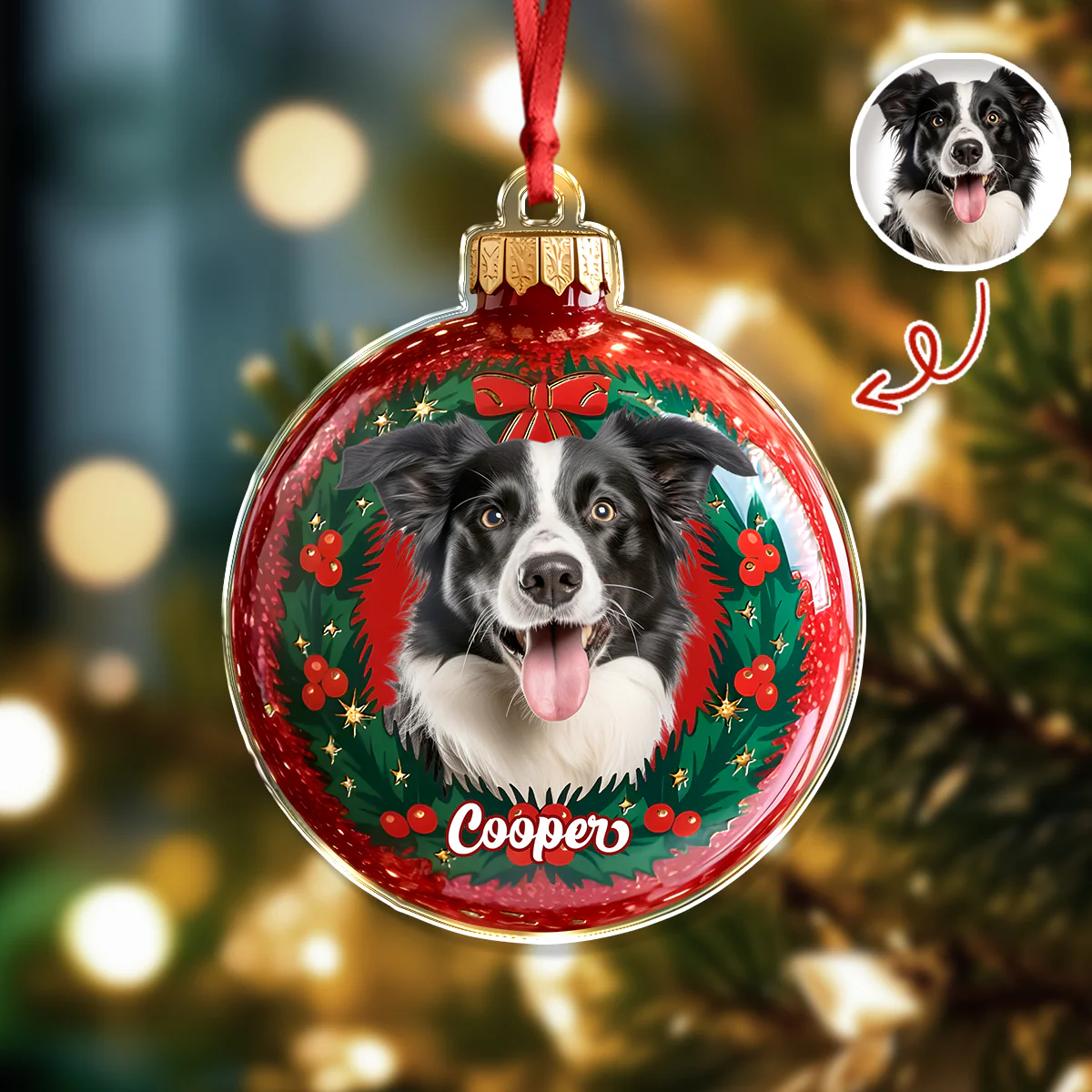 Custom Photo Dog Christmas Acrylic Ornament HA75 897566 - Image 5