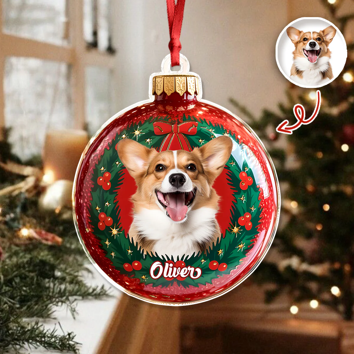 Custom Photo Dog Christmas Acrylic Ornament HA75 897566 - Image 6