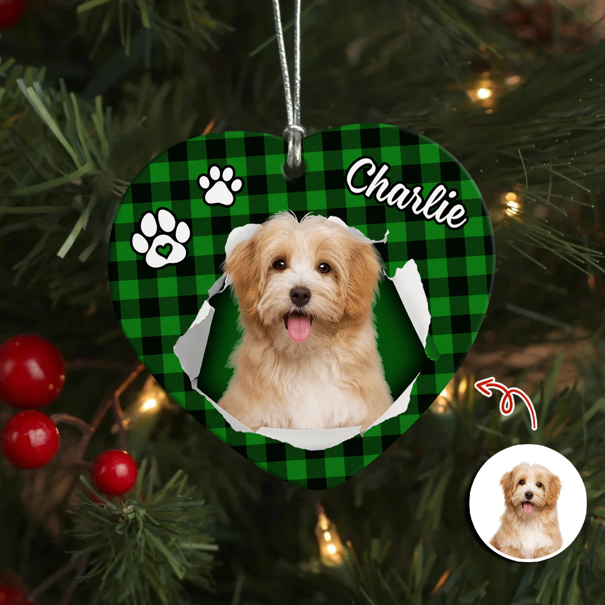 Custom Photo Dog Christmas Heart Shaped Ceramic Ornament HA75 897456 - Image 2