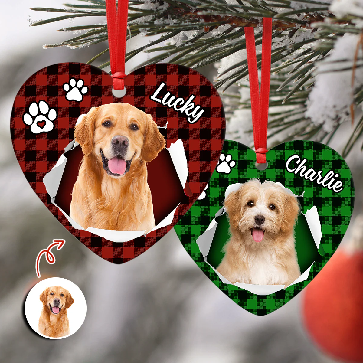 Custom Photo Dog Christmas Heart Shaped Ceramic Ornament HA75 897456 - Image 5