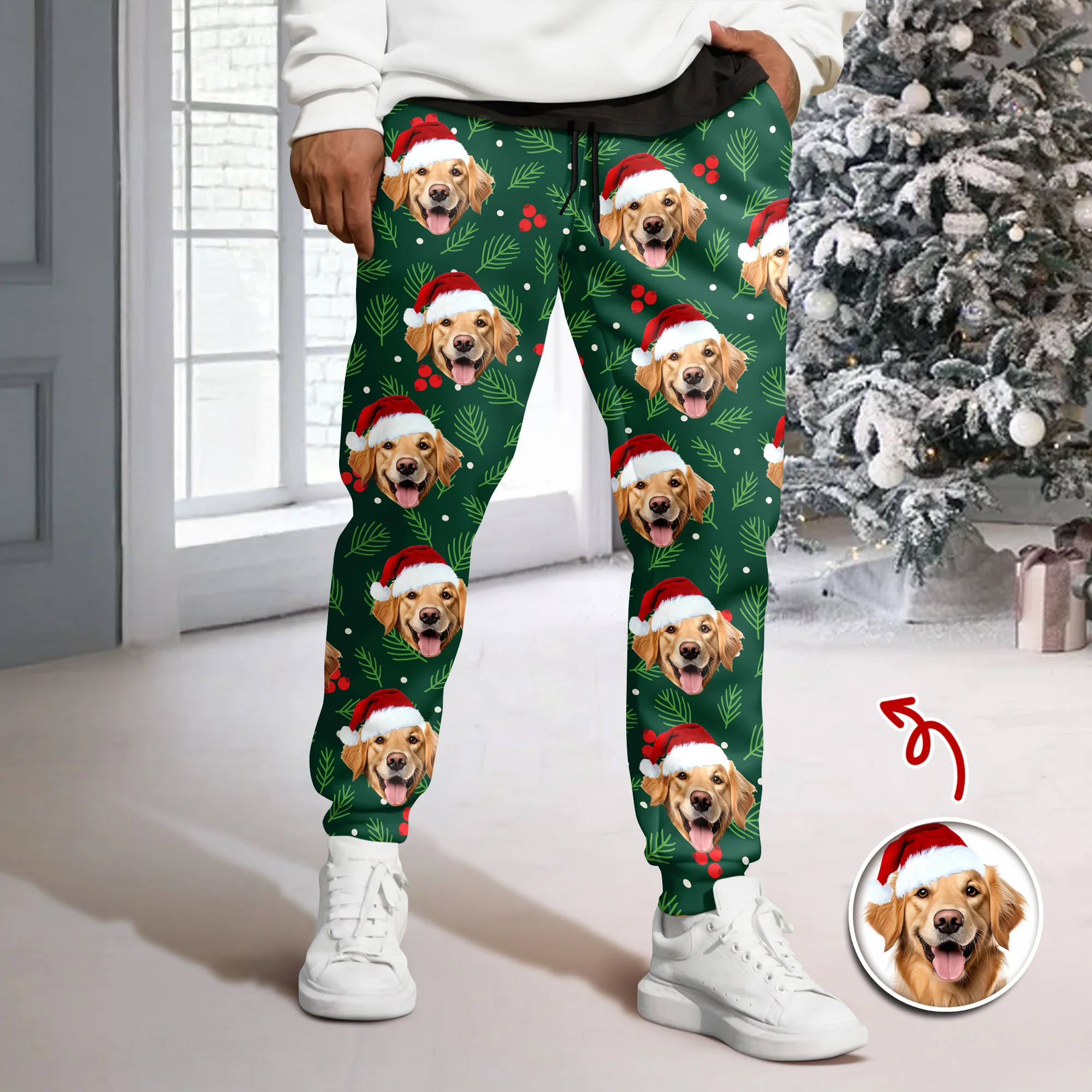 Custom Photo Dog Christmas Sweatpants, Gift For Dog Mom Dog Dad HA75 892988 - Image 2
