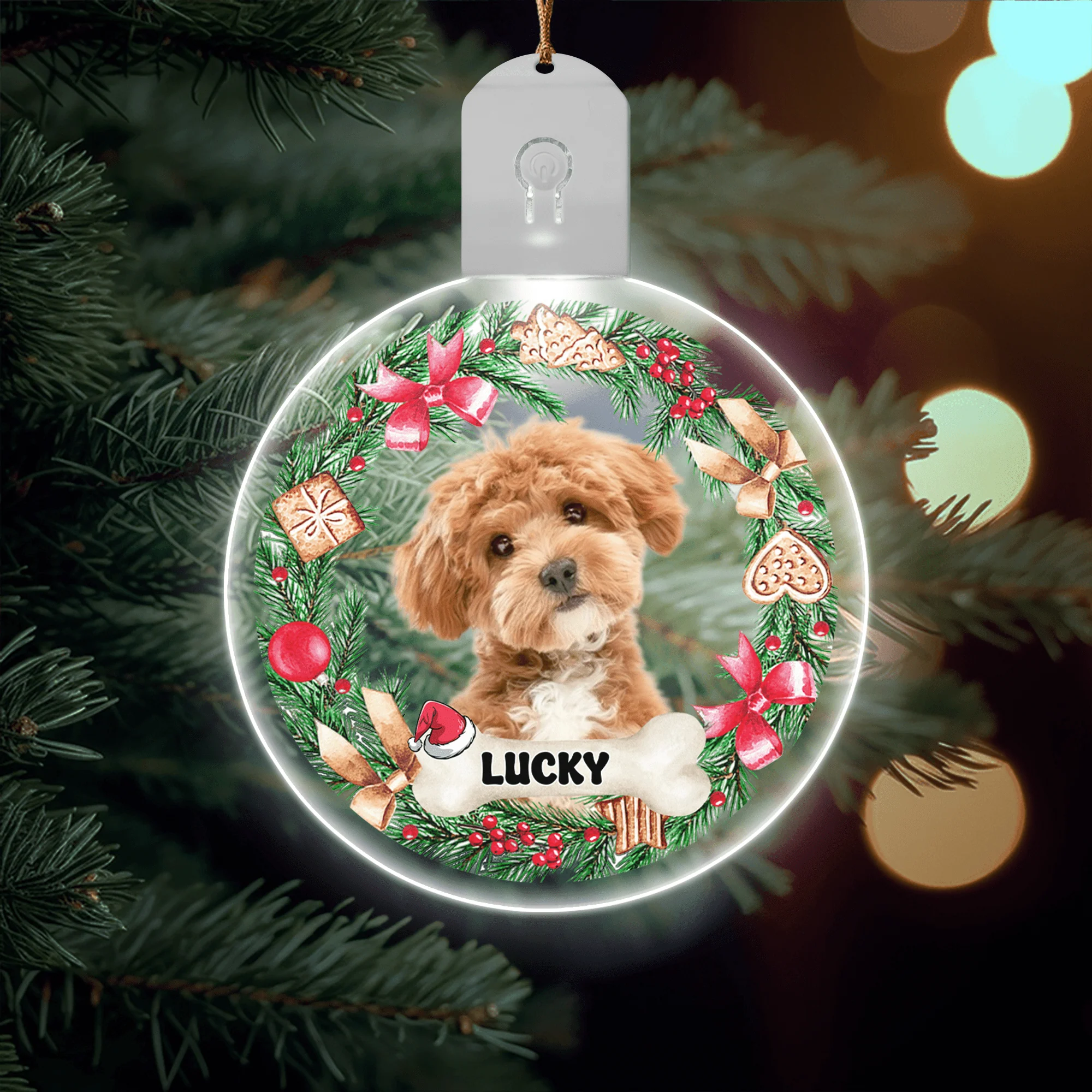 Custom Photo Dog Cat Circle Led Acrylic Ornament For Christmas HA75 891646 - Image 2
