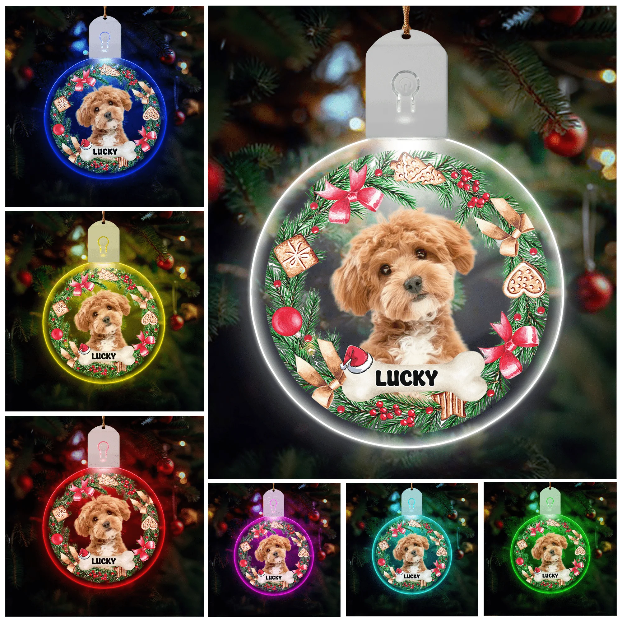 Custom Photo Dog Cat Circle Led Acrylic Ornament For Christmas HA75 891646 - Image 3