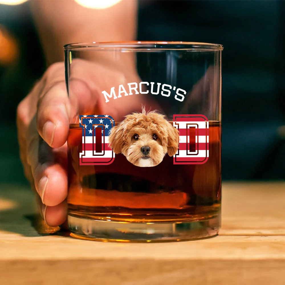 Custom Photo Dog - Dog Dad US Flag Whiskey Glass HA75 892406 - Image 2