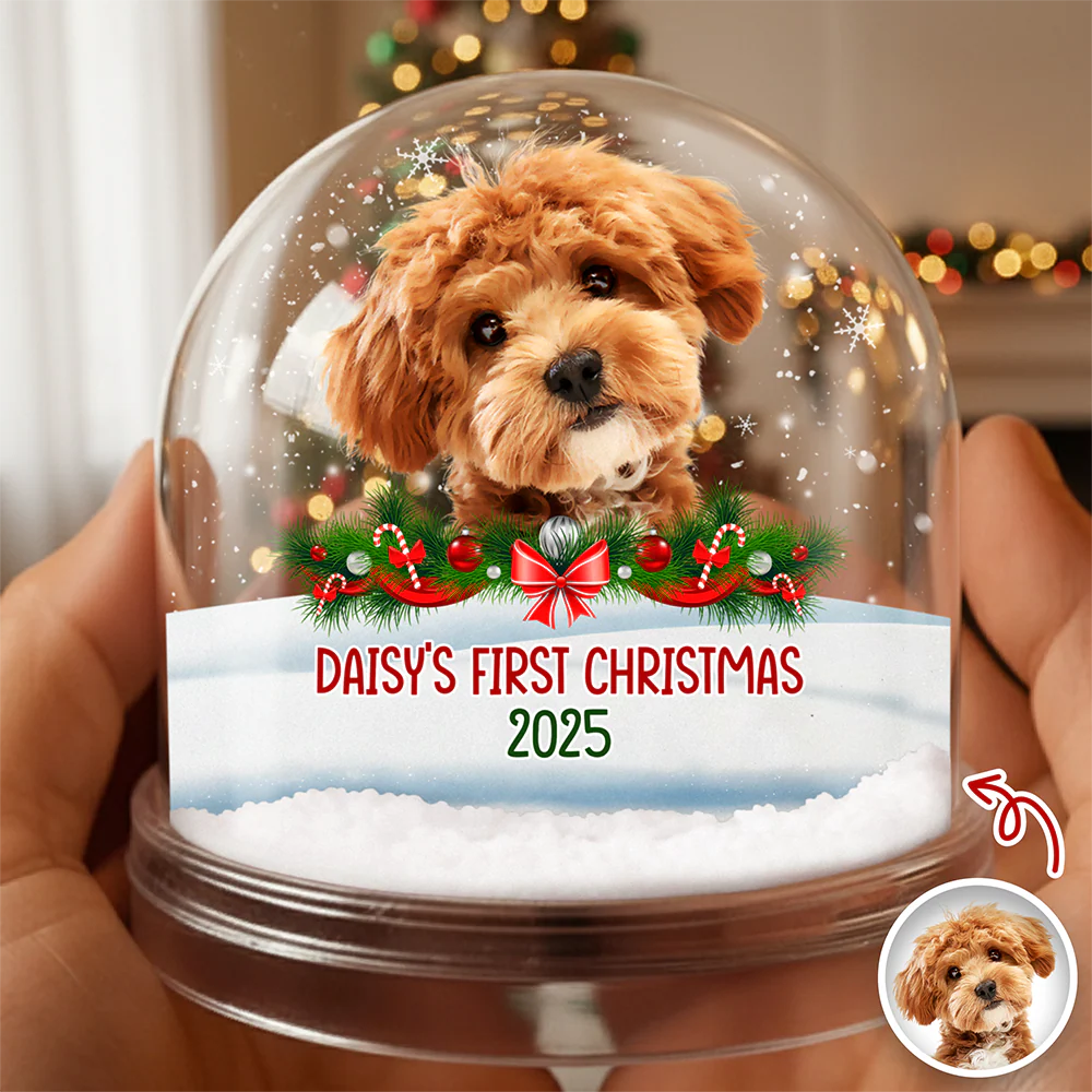 Custom Photo Dog First Christmas Acrylic Snow Globe HA75 898112 - Image 3