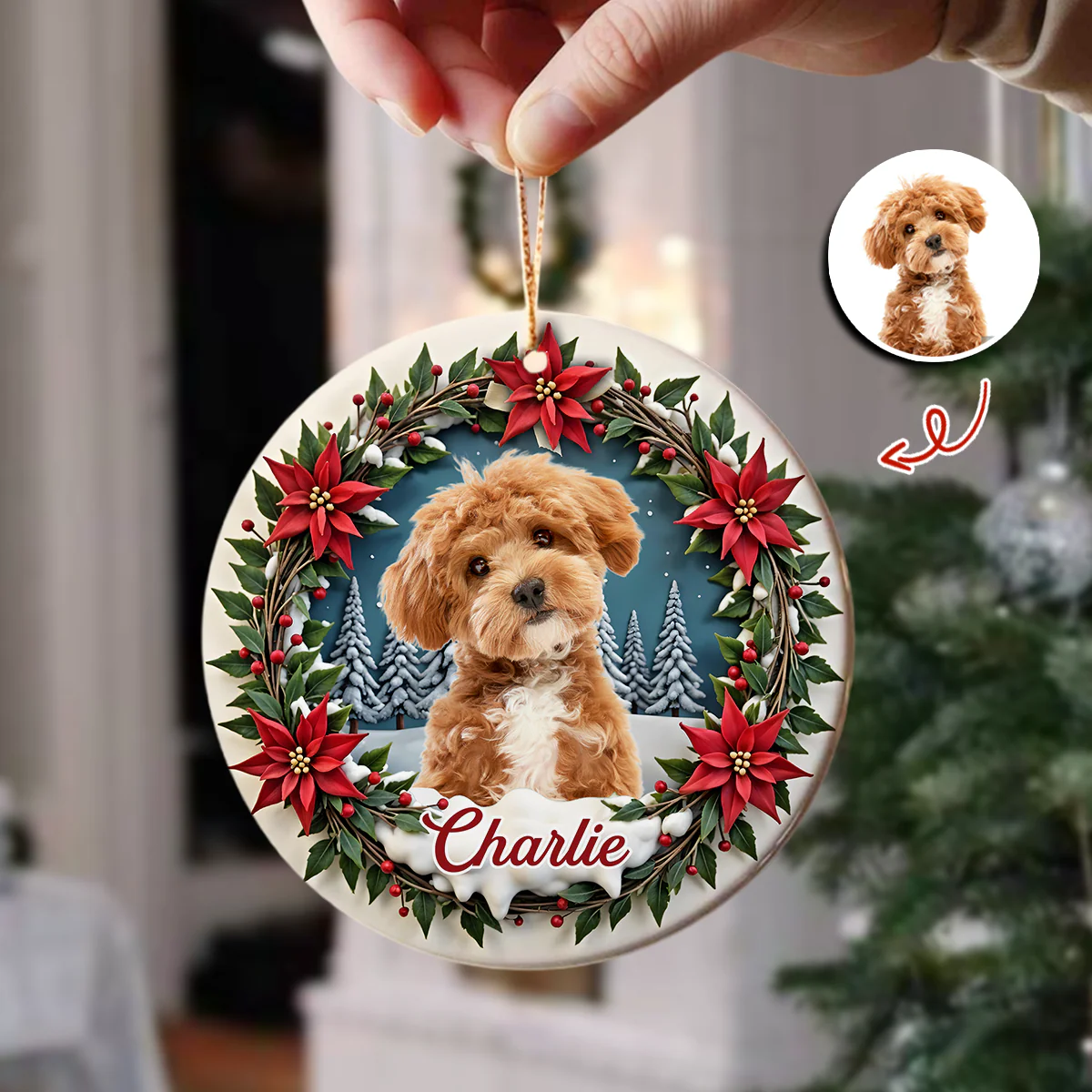 Custom Photo Dog Personalized Ceramic Ornament For Christmas HA75 897060 - Image 2
