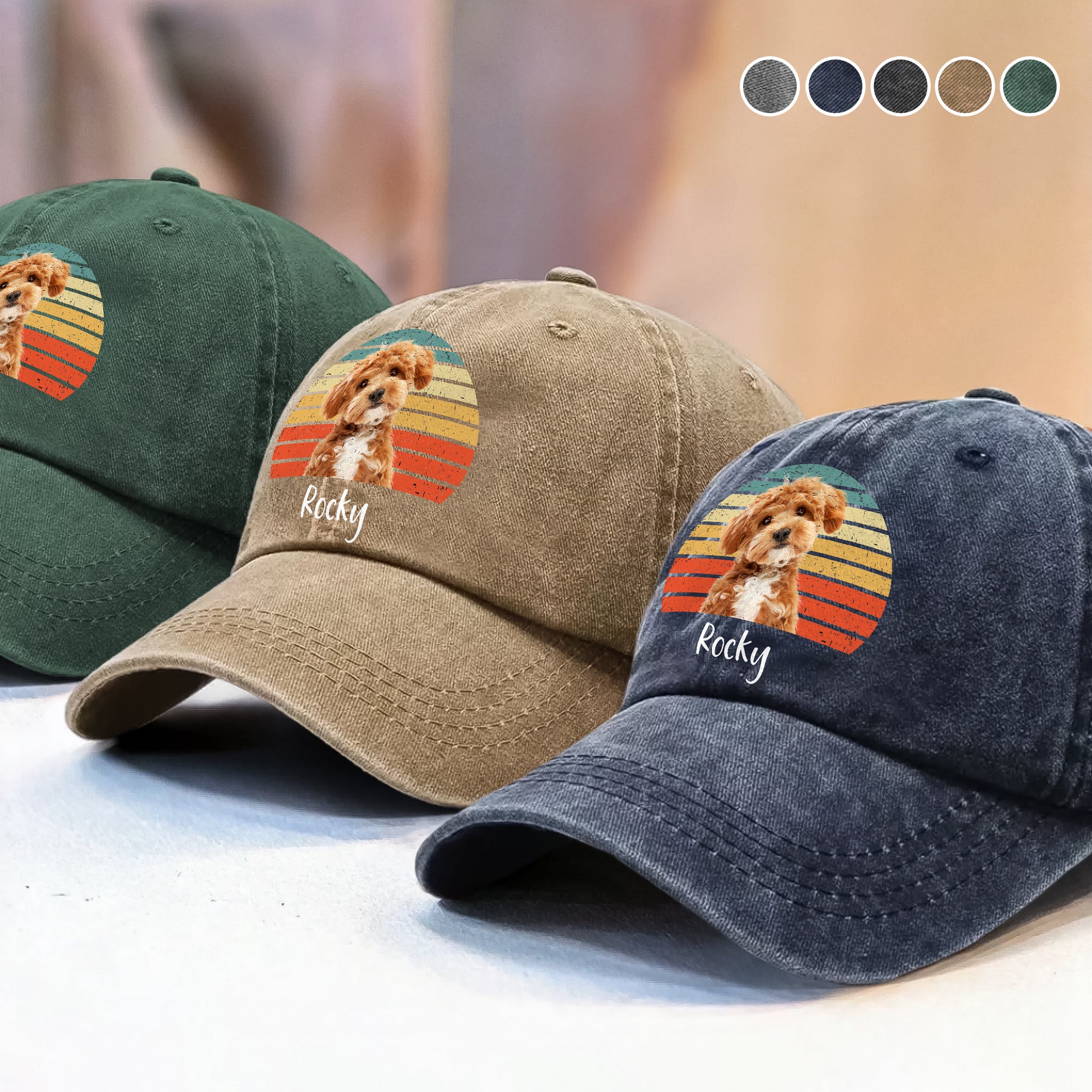 Custom Photo Dog Vintage Retro Washed Denim Baseball Cap HA75 897228 - Image 4