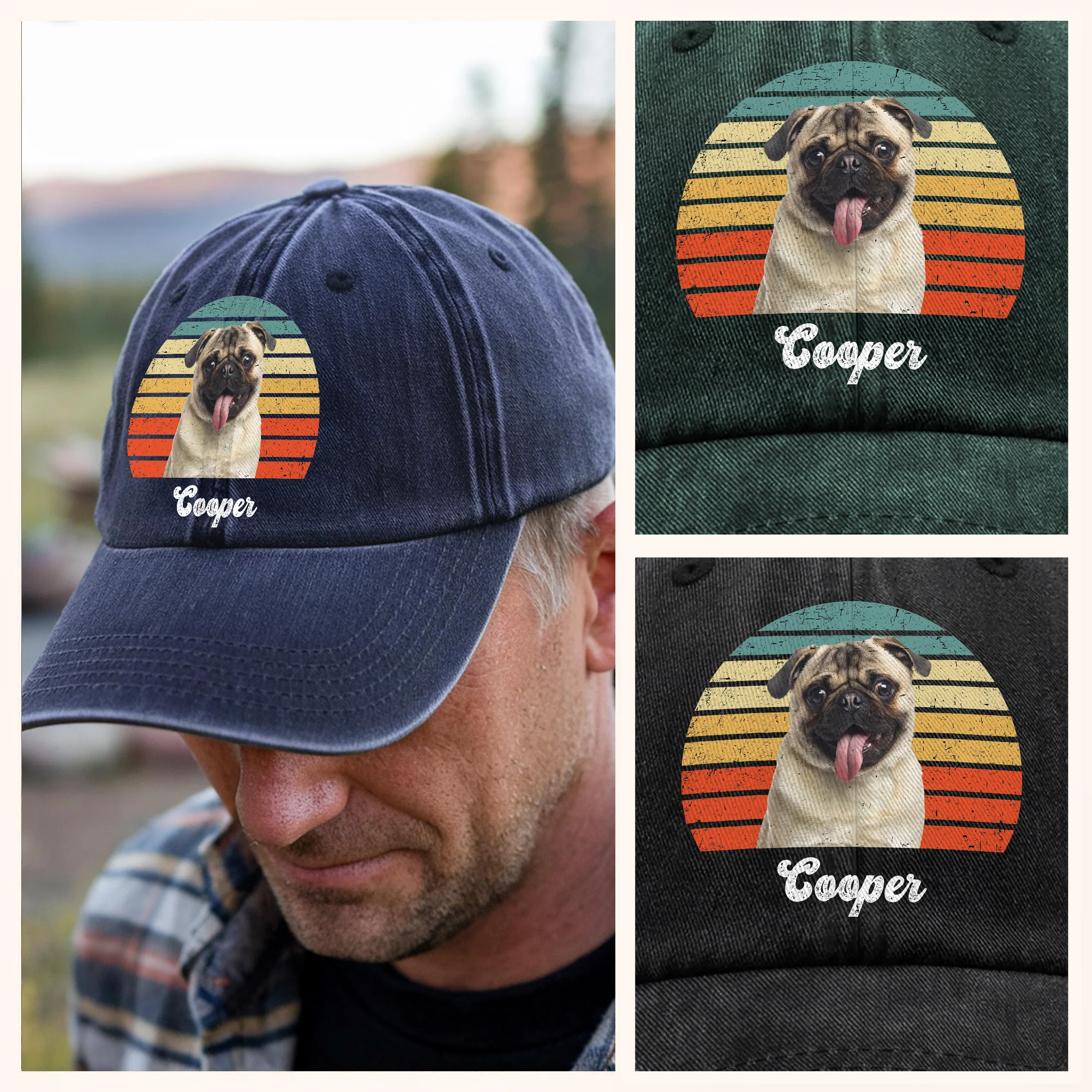 Custom Photo Dog Vintage Retro Washed Denim Baseball Cap HA75 897228 - Image 5