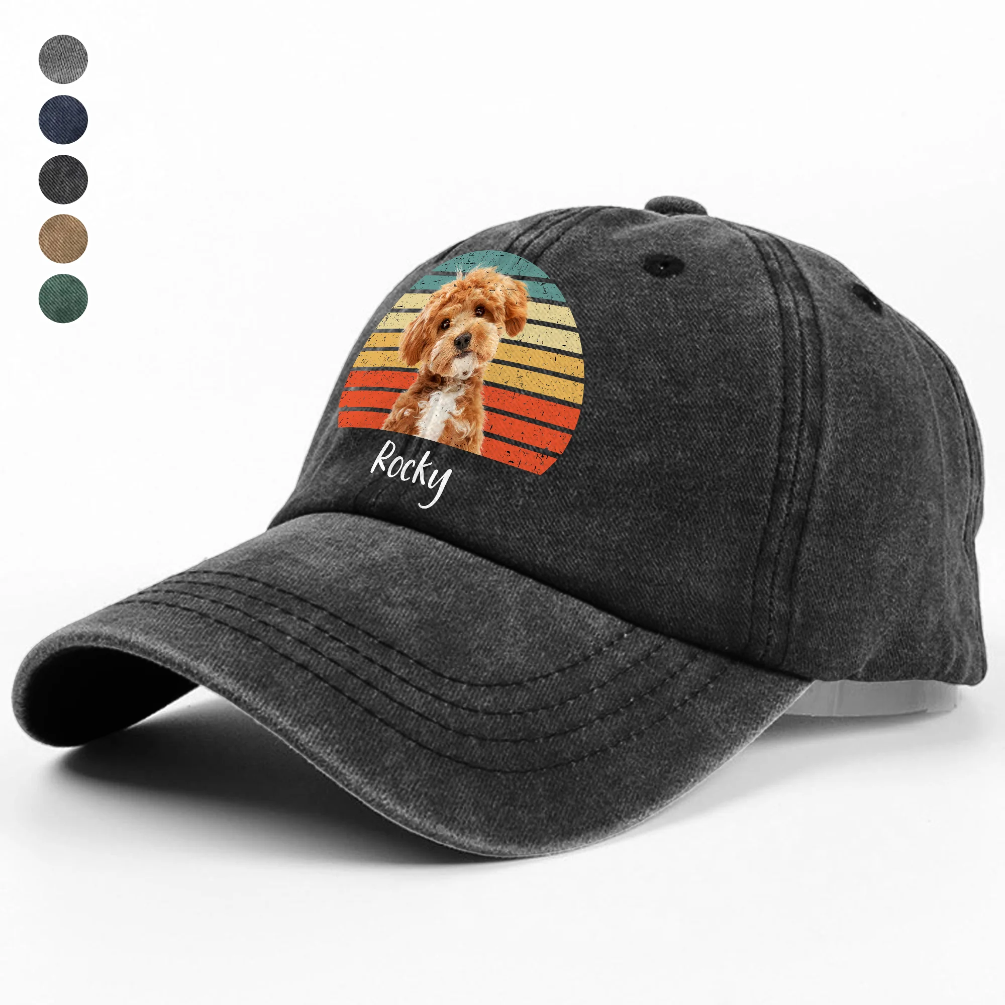 Custom Photo Dog Vintage Retro Washed Denim Baseball Cap HA75 897228 - Image 9