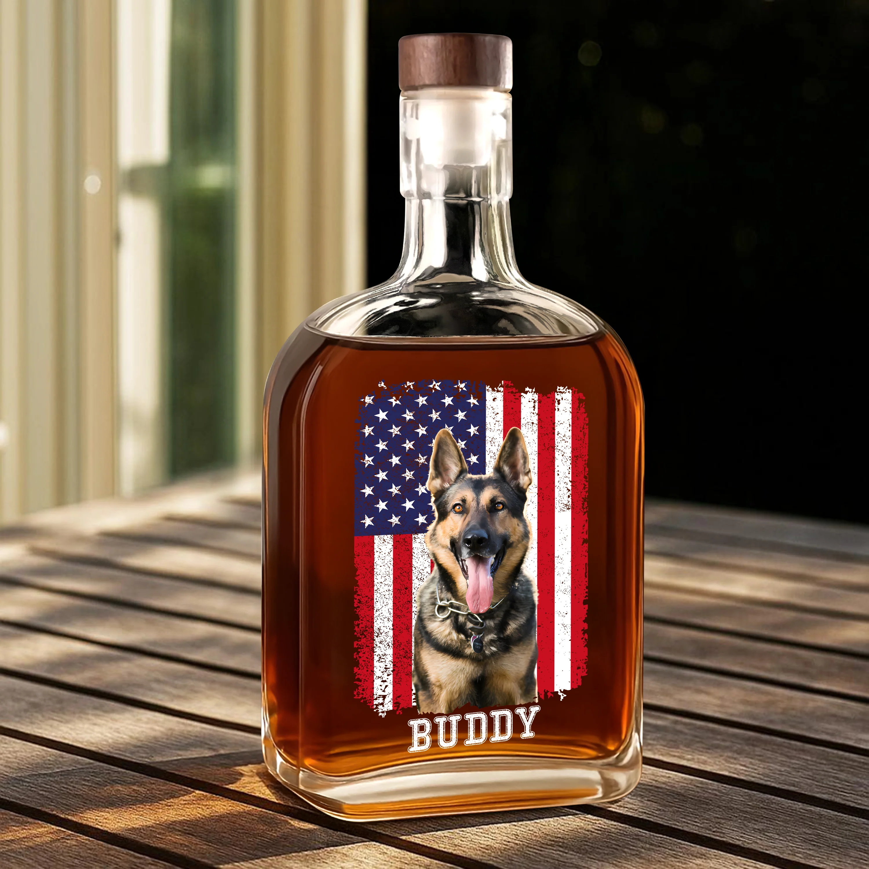 Custom Photo Dog With America Flag Whiskey Bottle HA75 892736 - Image 2