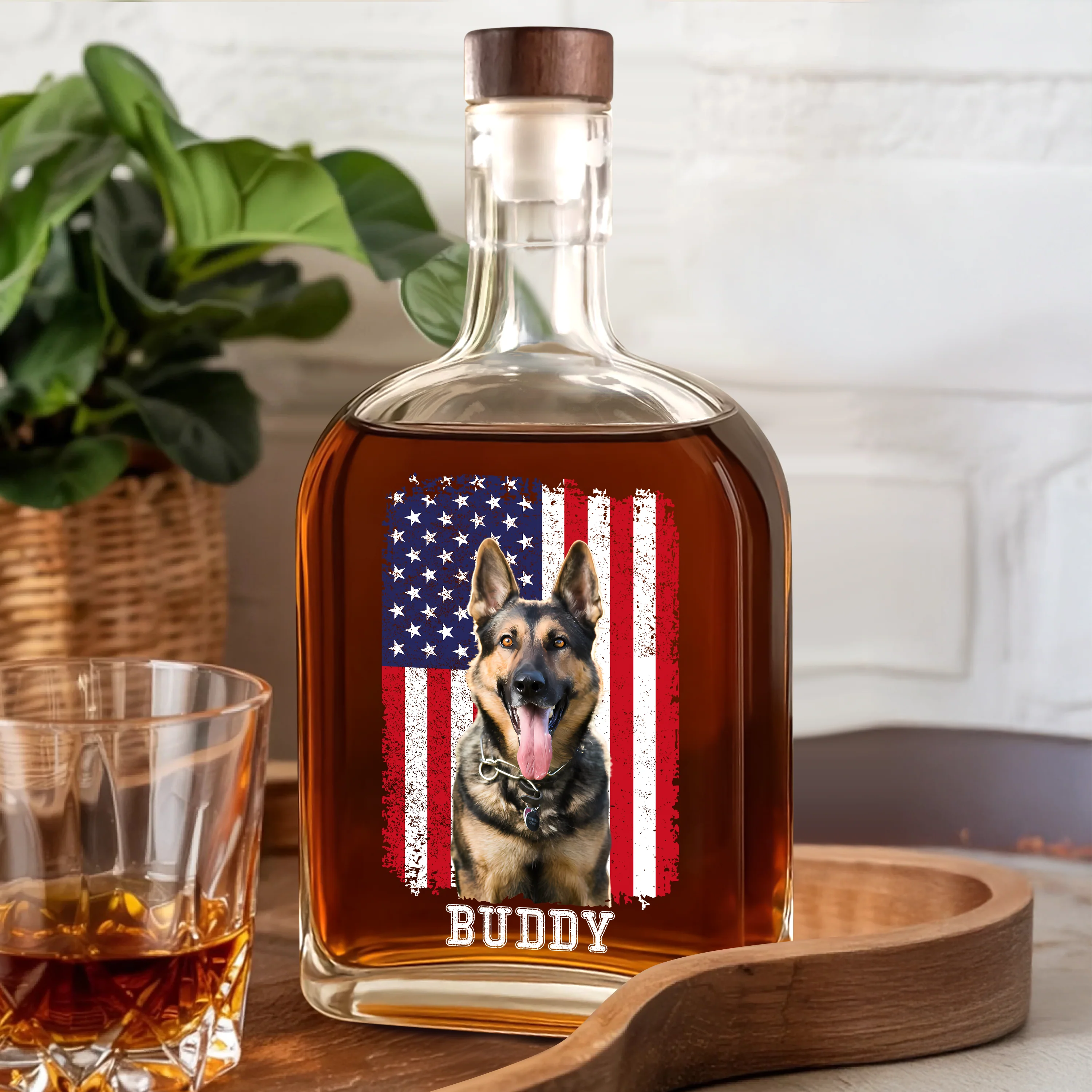 Custom Photo Dog With America Flag Whiskey Bottle HA75 892736 - Image 8