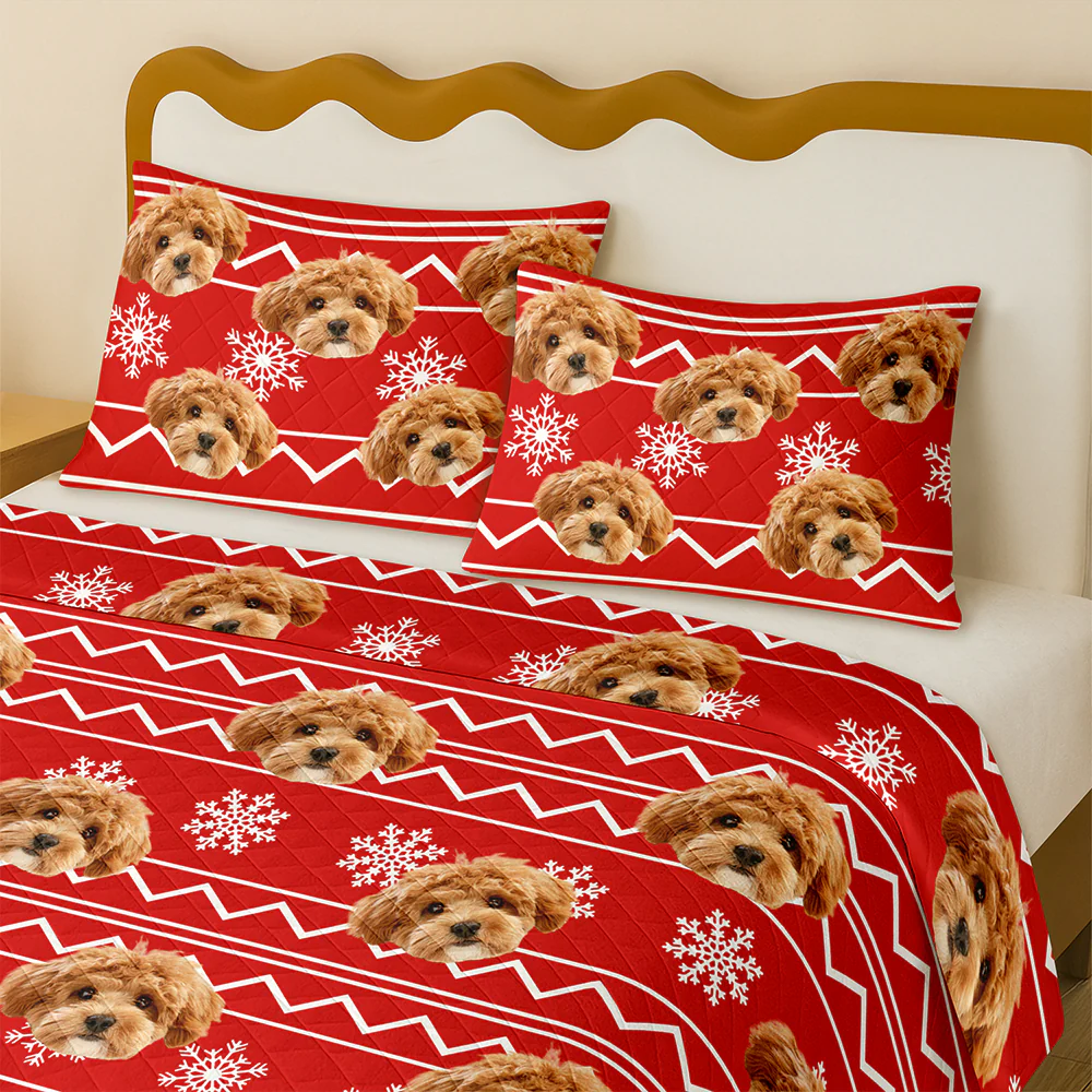 Custom Photo Dog With Christmas Pattern Quilt Bedding Set HA75 898228 - Image 5