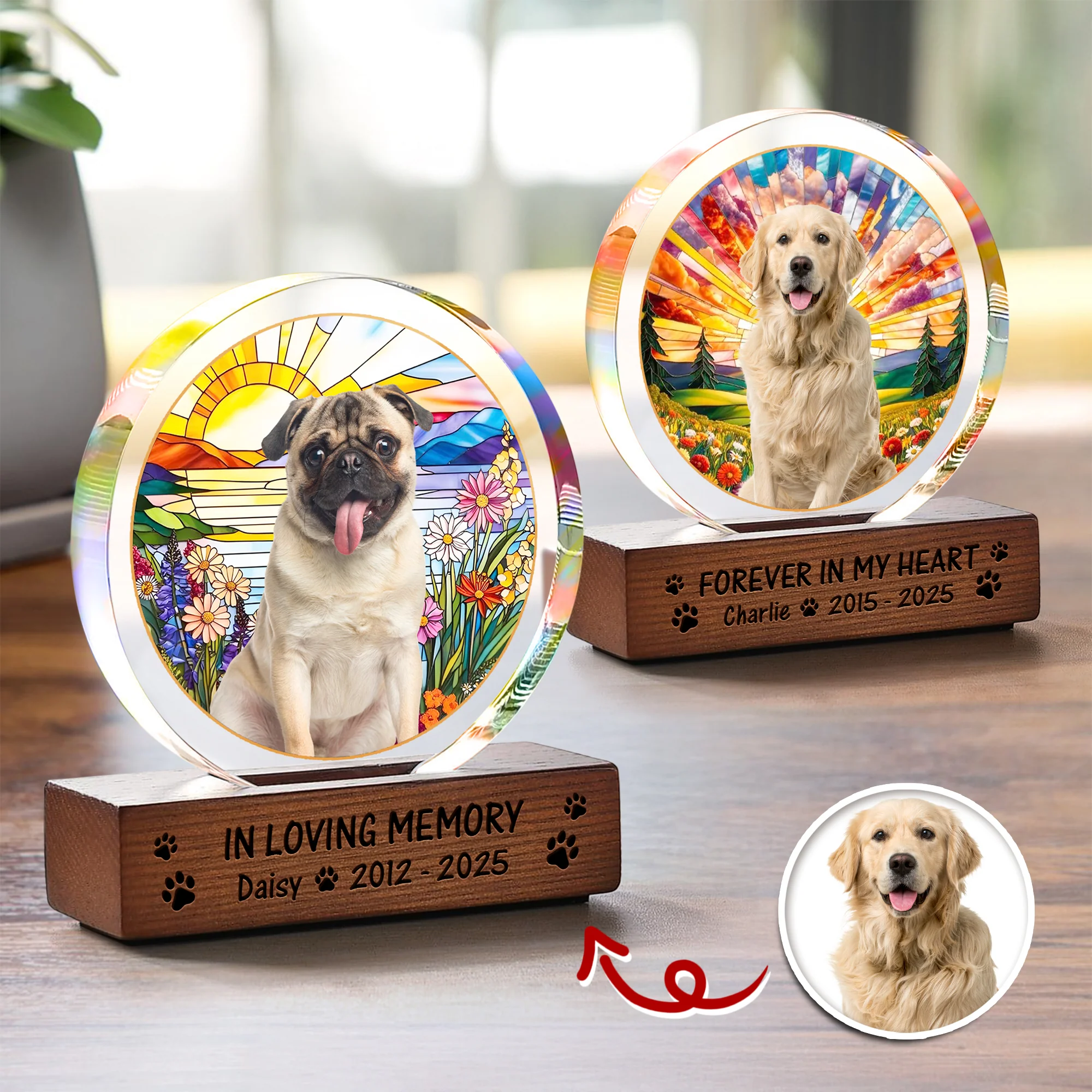 Custom Photo Forever In My Heart Dog Cat Pet Memorial Round Acrylic Frame Block HA75 897014 - Image 4