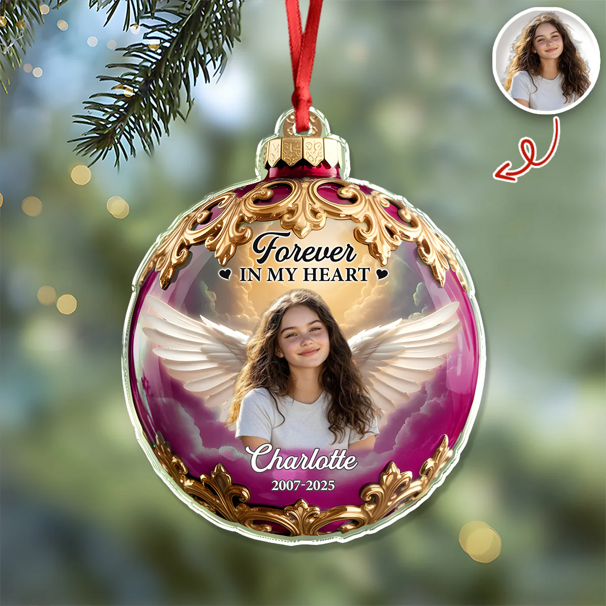 Custom Photo Forever In Our Hearts Memorial Acrylic Ornament HA75 897884 - Image 3