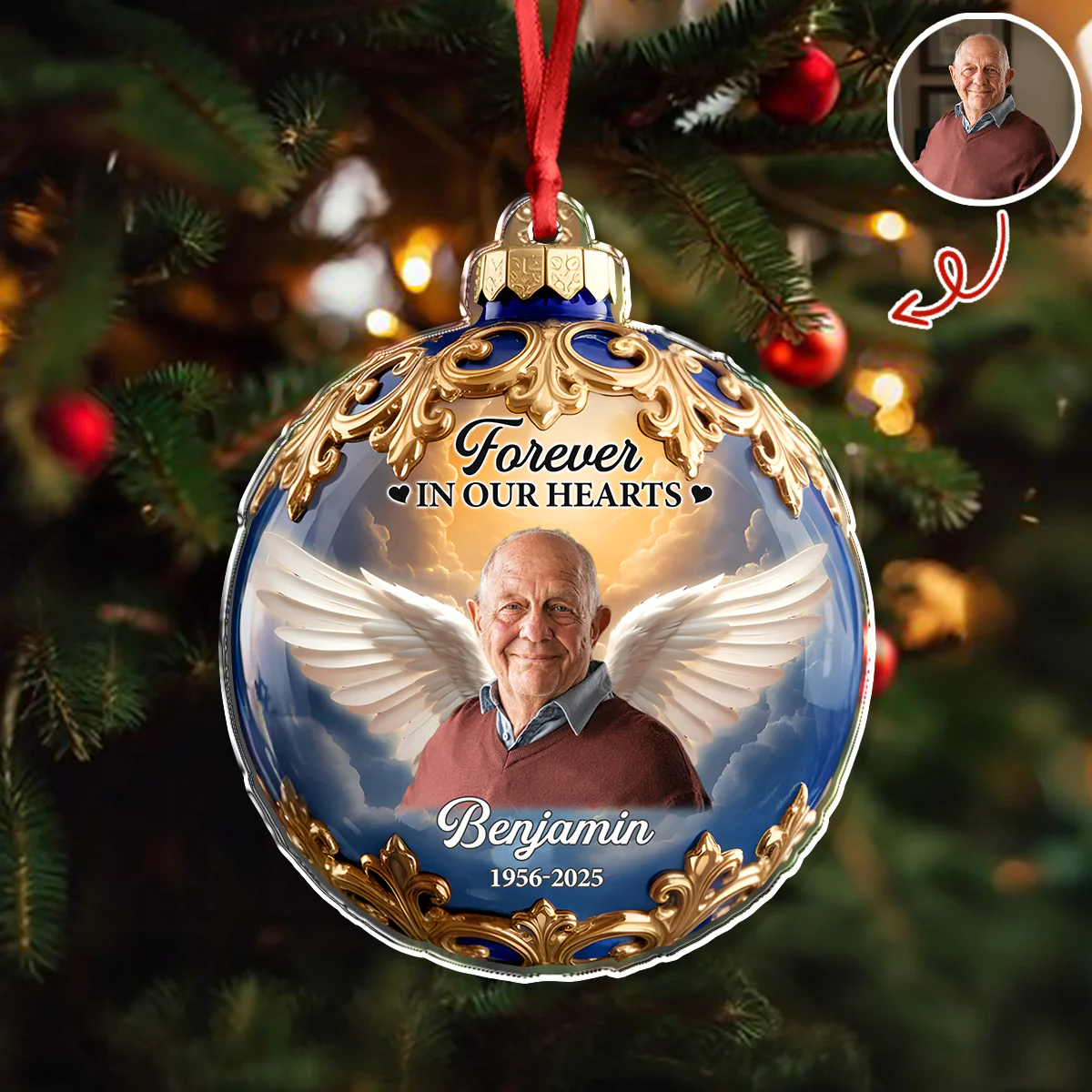 Custom Photo Forever In Our Hearts Memorial Acrylic Ornament HA75 897884 - Image 4