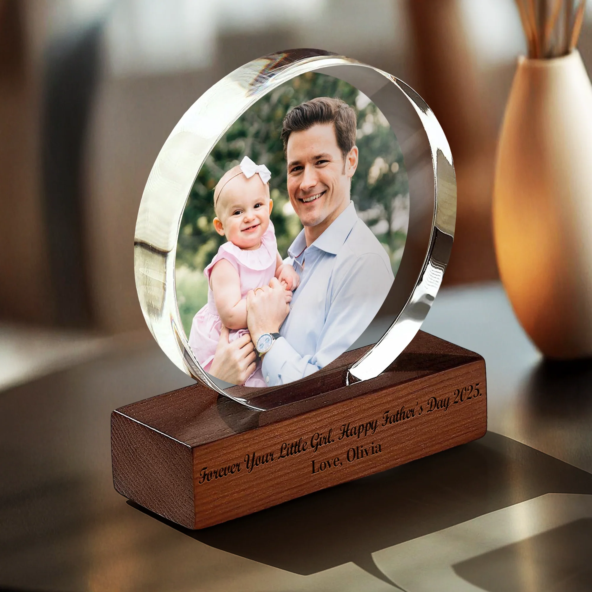 Custom Photo Forever Your Little Girl - Happy Father's Day Round Acrylic Frame Block HA75 892492 - Image 3