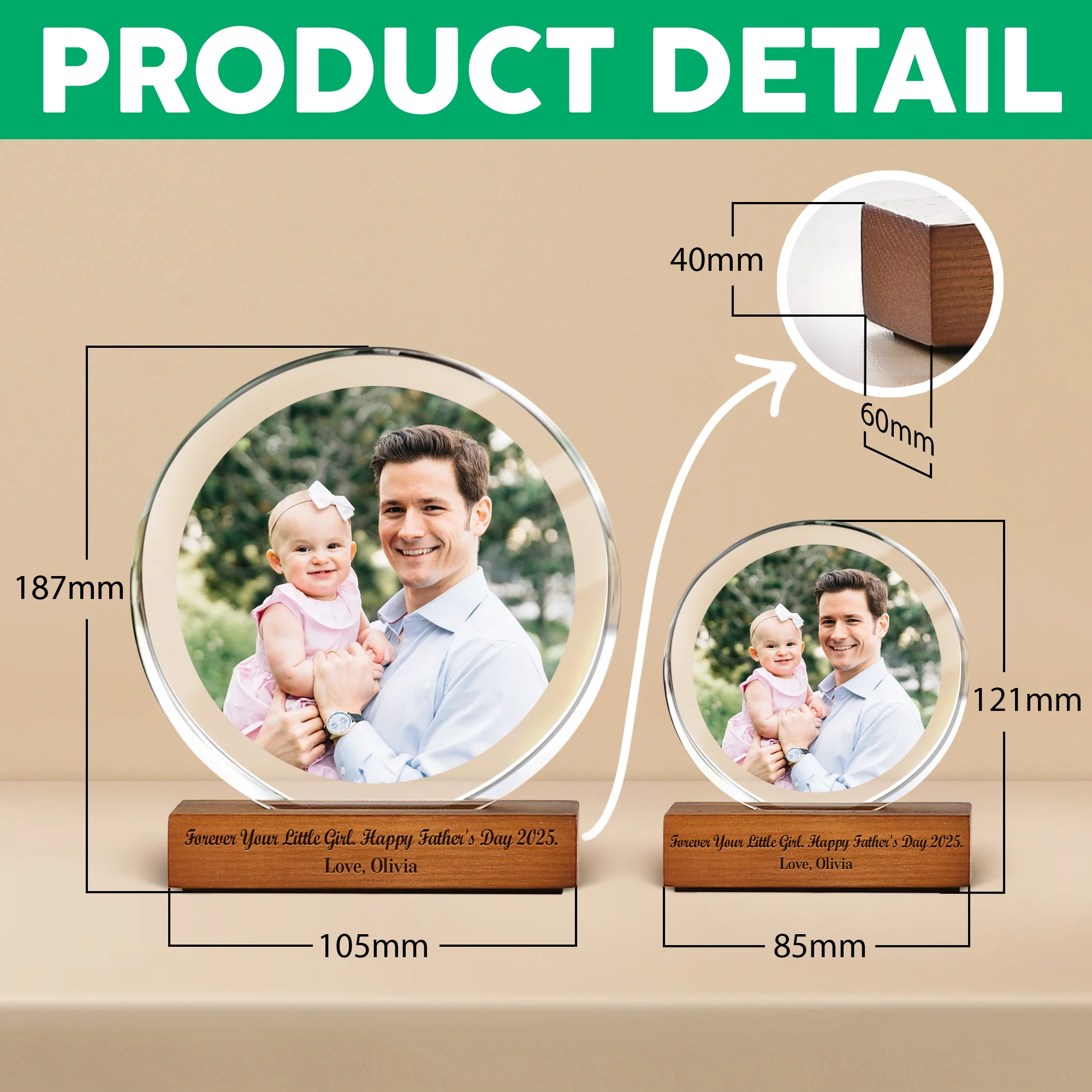 Custom Photo Forever Your Little Girl - Happy Father's Day Round Acrylic Frame Block HA75 892492 - Image 6