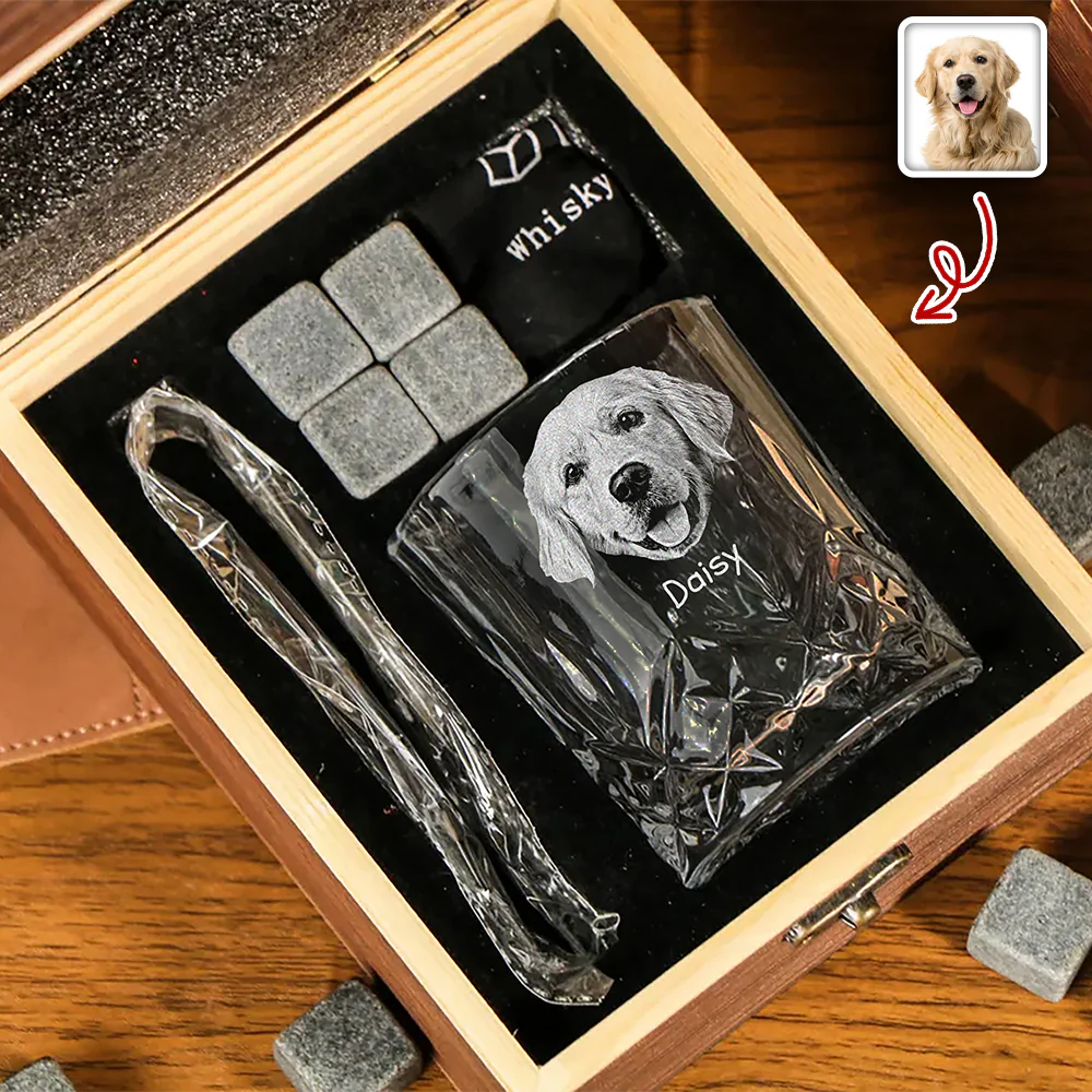 Custom Photo From The Reasons You Drink For Dog Lover Engraved Whiskey Glass Set with Wooden Box HA75 898030 - Image 2