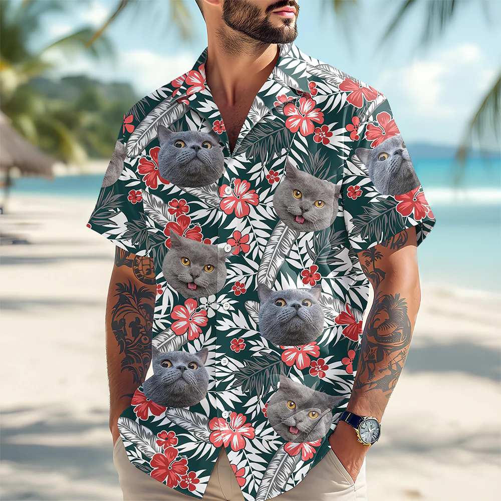 Custom Photo Funny Face Cat Family Hawaii Shirt Summer Gift HA75 892254 - Image 5