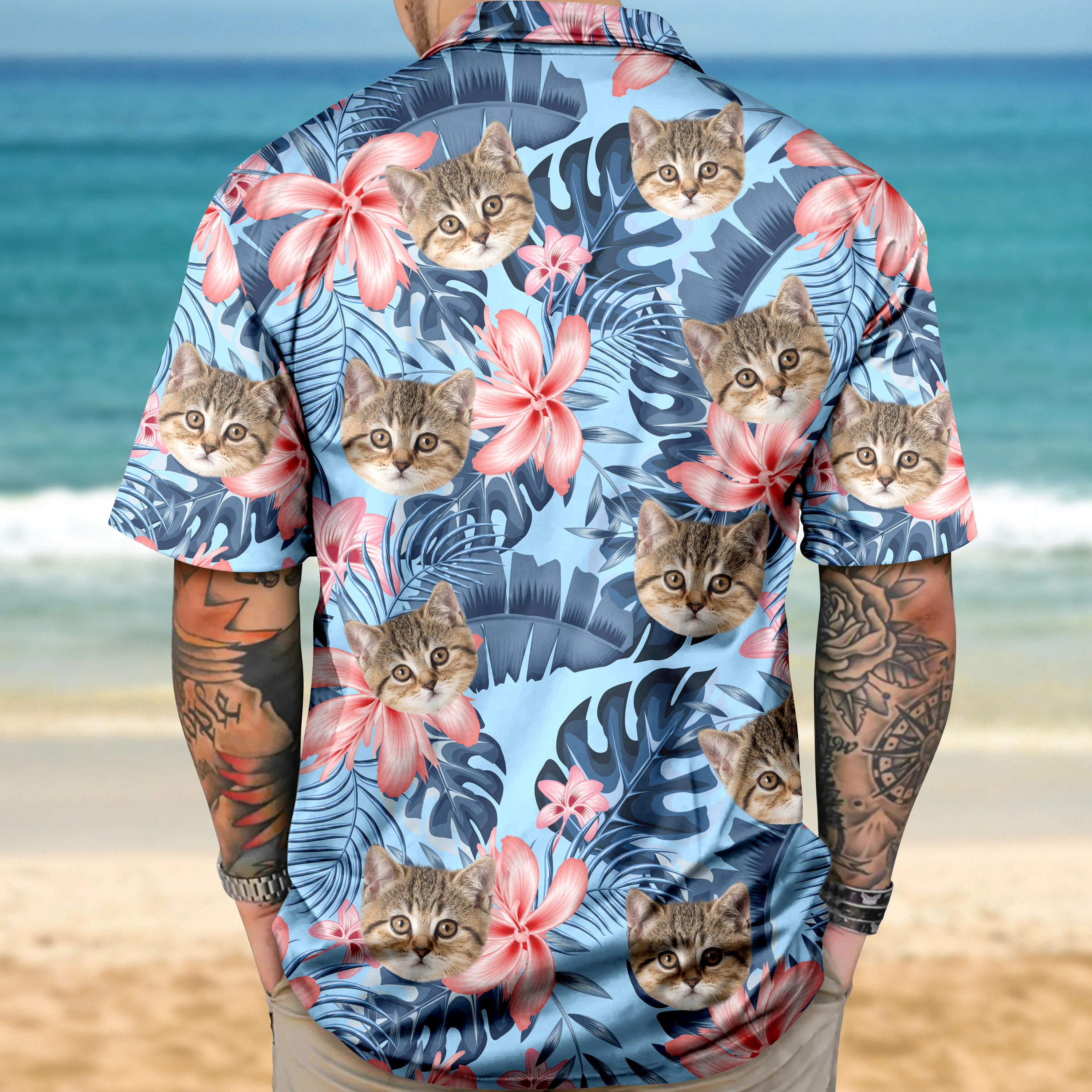 Custom Photo Funny Face Cat Tropical Floral Hawaii Shirt HA75 892262 - Image 4