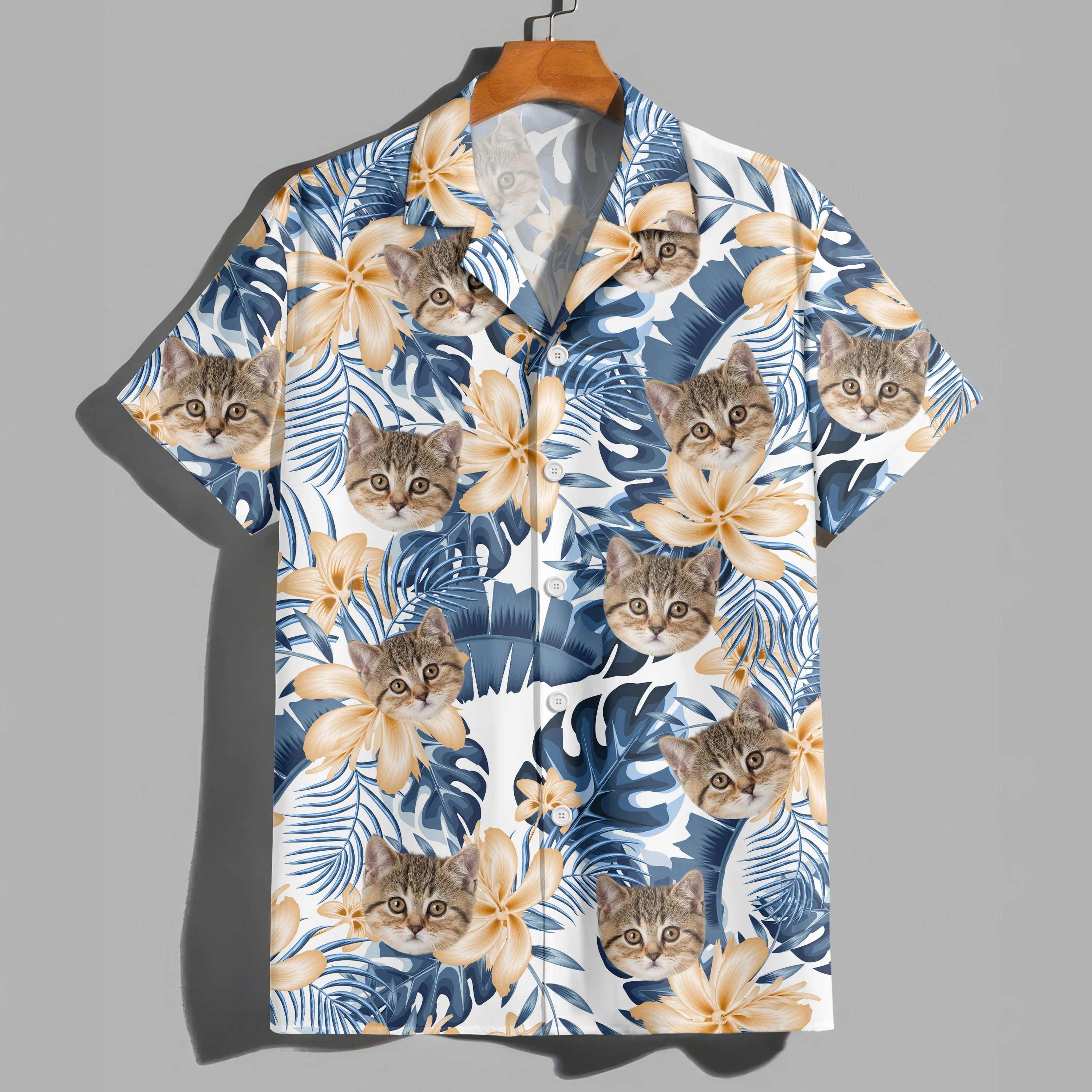 Custom Photo Funny Face Cat Tropical Floral Hawaii Shirt HA75 892262 - Image 6