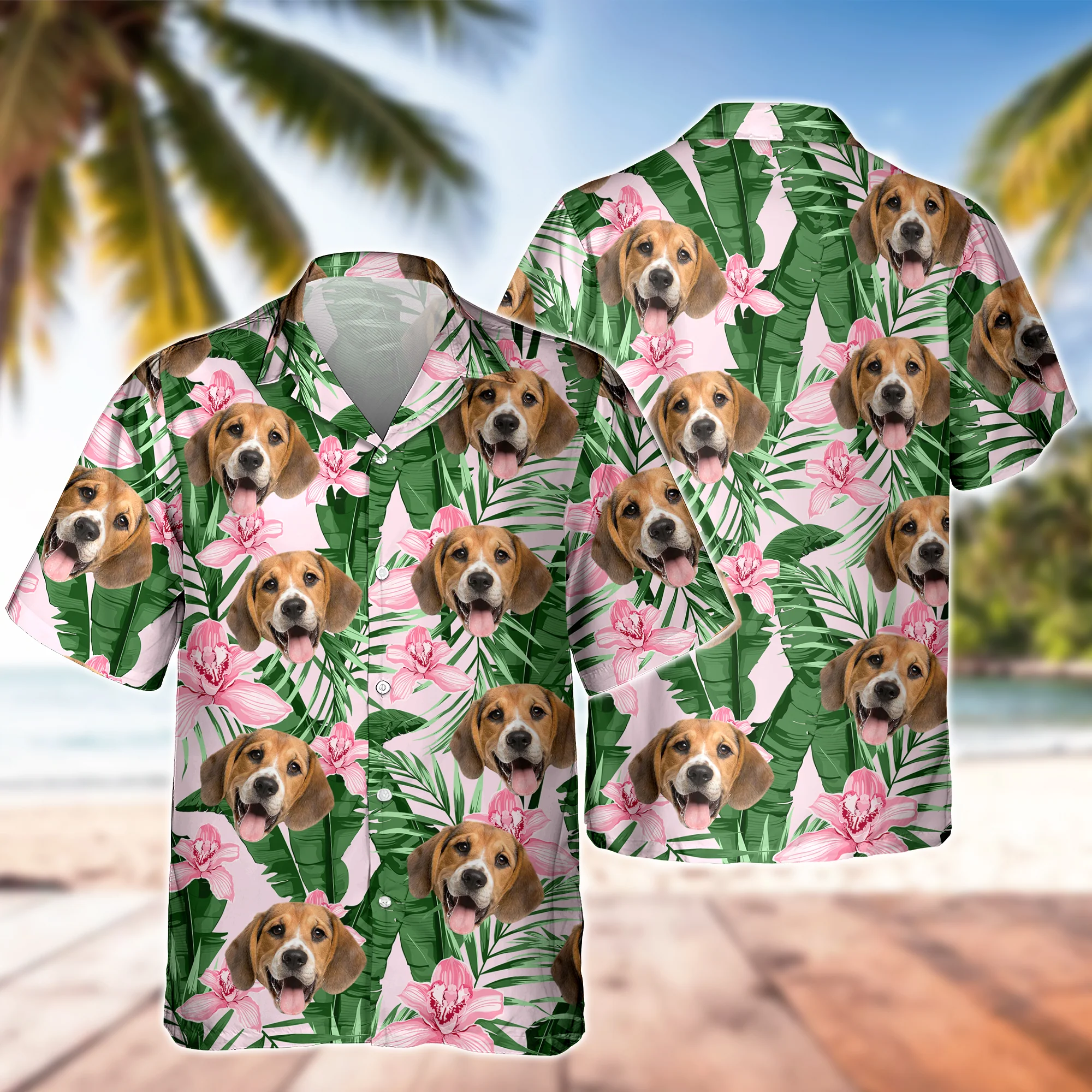 Custom Photo Funny Face Dog Cat Family Vacation Tropical Pattern Hawaii Shirt HA75 892308 - Image 9