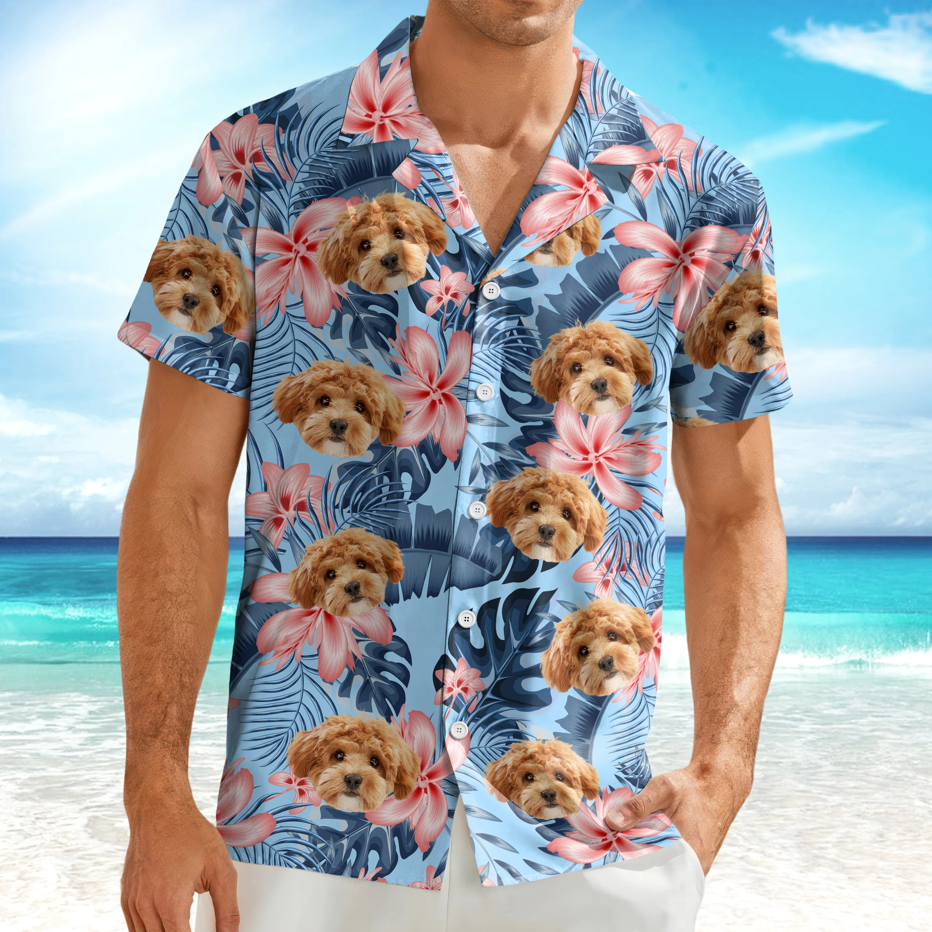 Custom Photo Funny Face Dog Tropical Floral Hawaii Shirt HA75 892260 - Image 4
