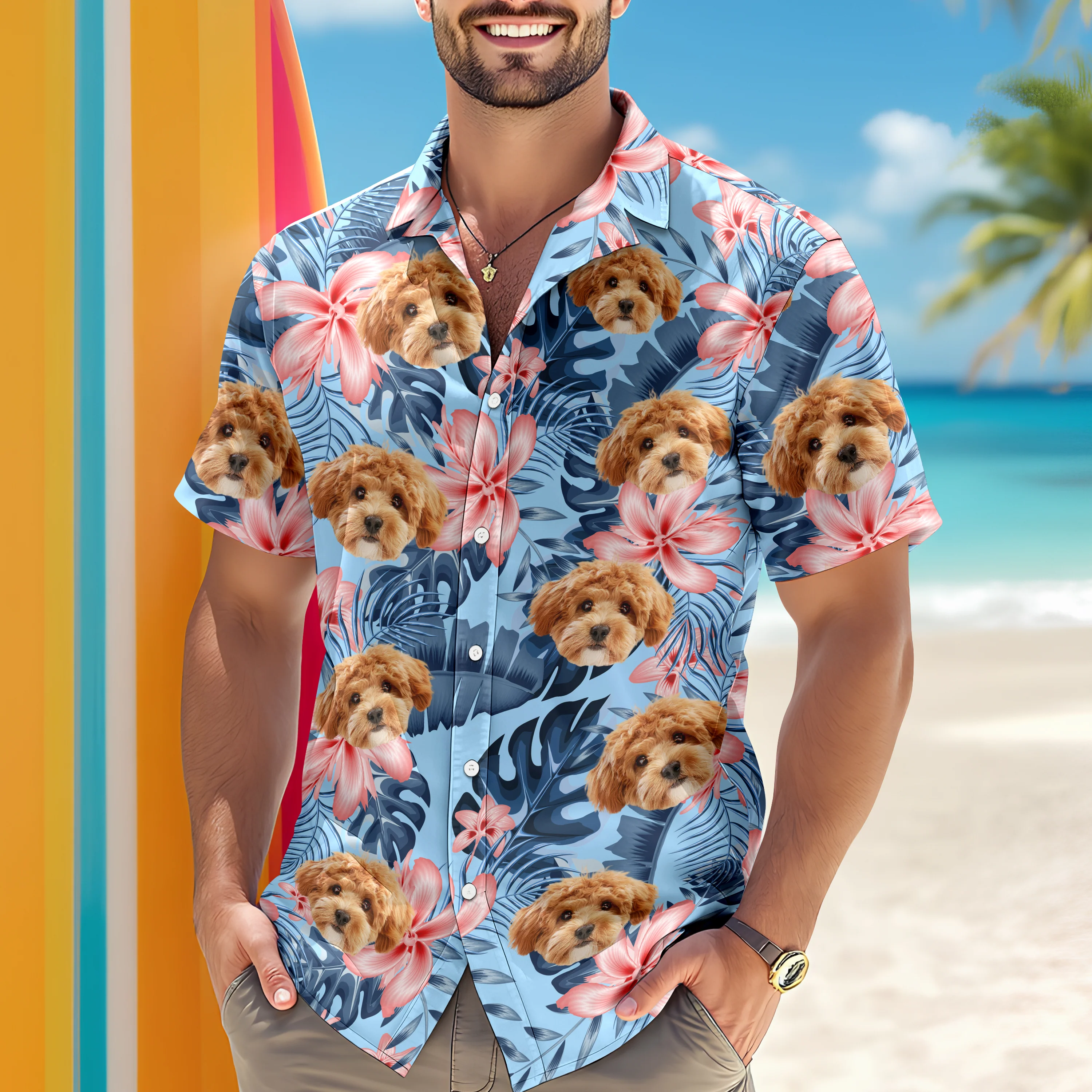 Custom Photo Funny Face Dog Tropical Floral Hawaii Shirt HA75 892260 - Image 5