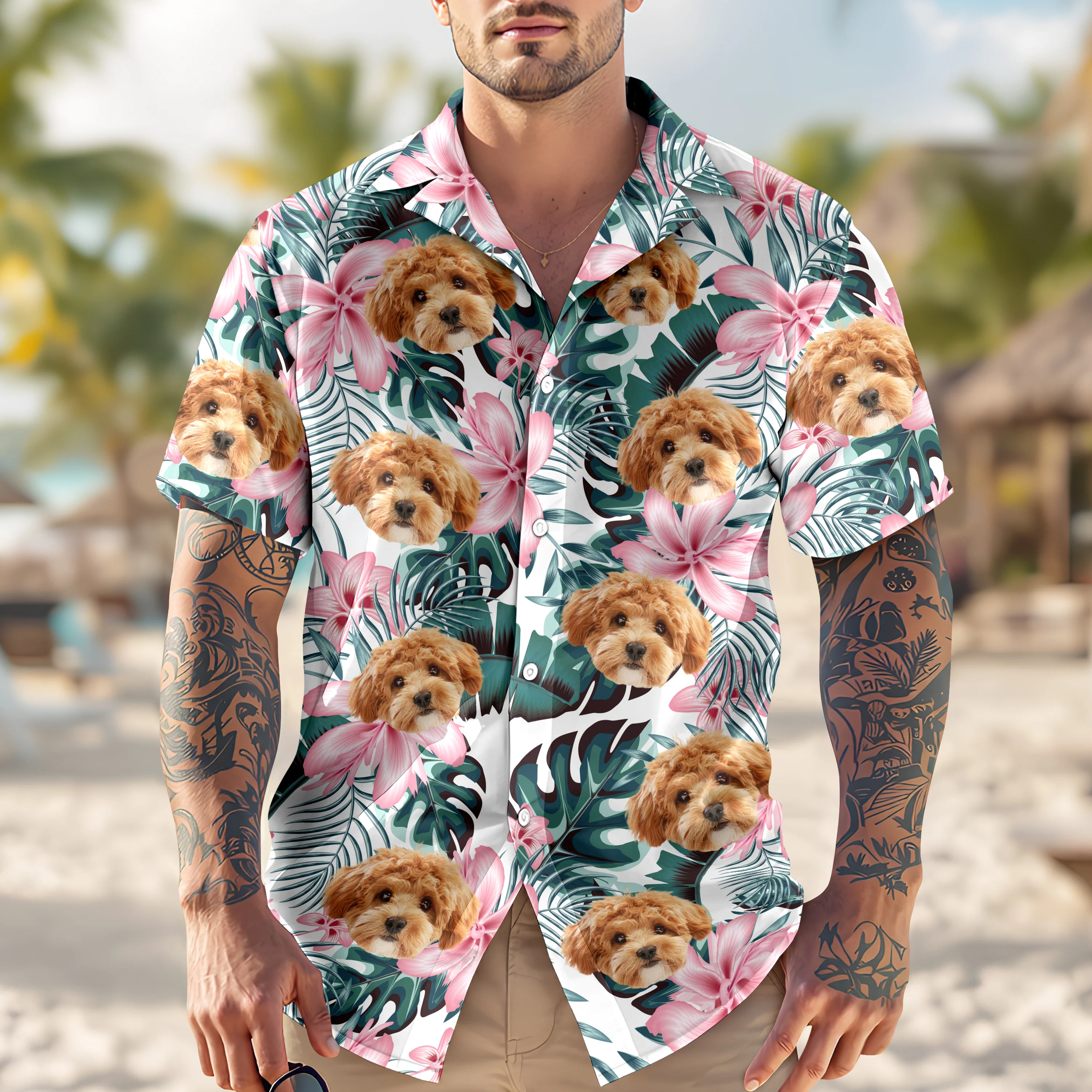 Custom Photo Funny Face Dog Tropical Floral Hawaii Shirt HA75 892260 - Image 6