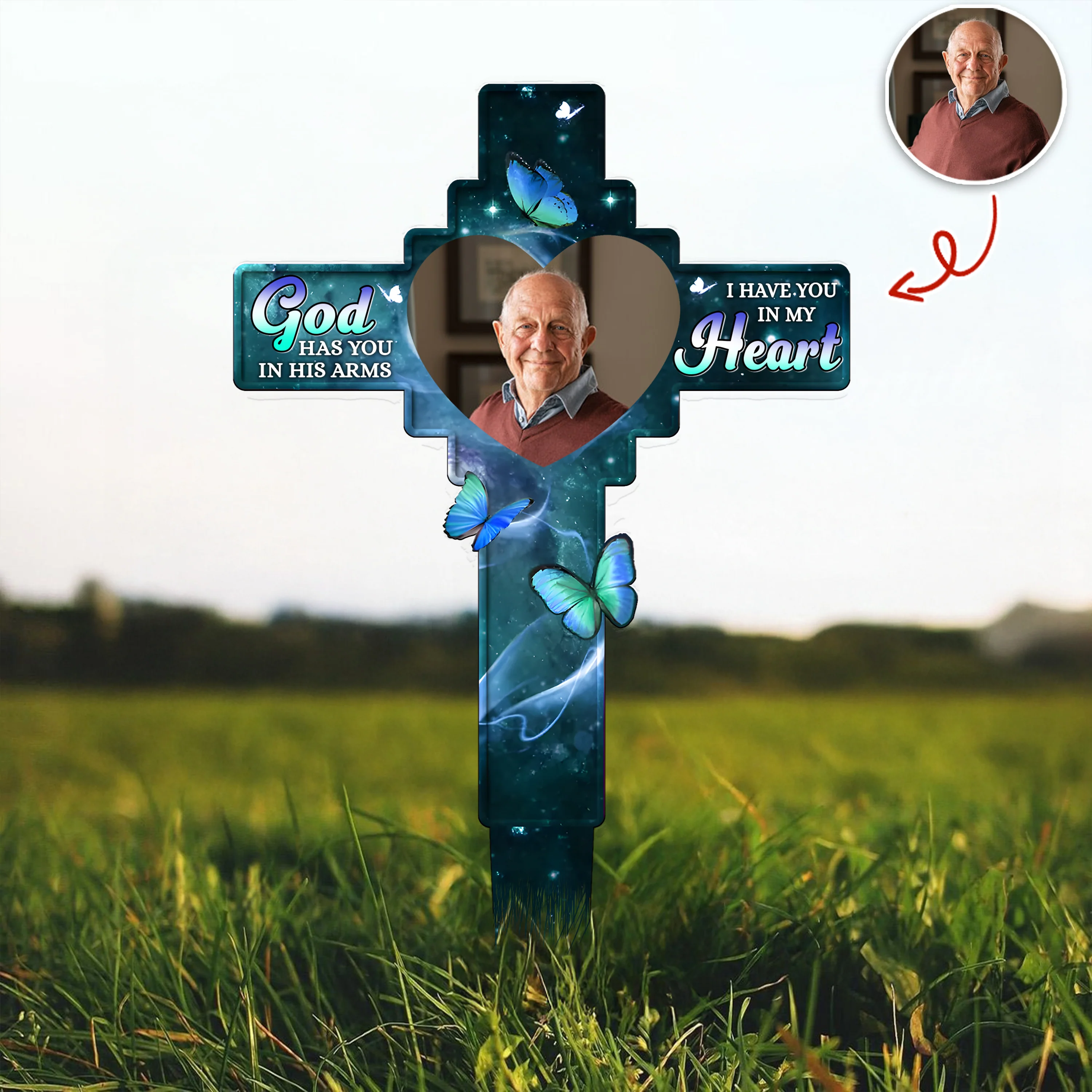 Custom Photo God Has You In His Arms, I Have You In My Heart Memorial Garden Stake HA75 892776 - Image 2