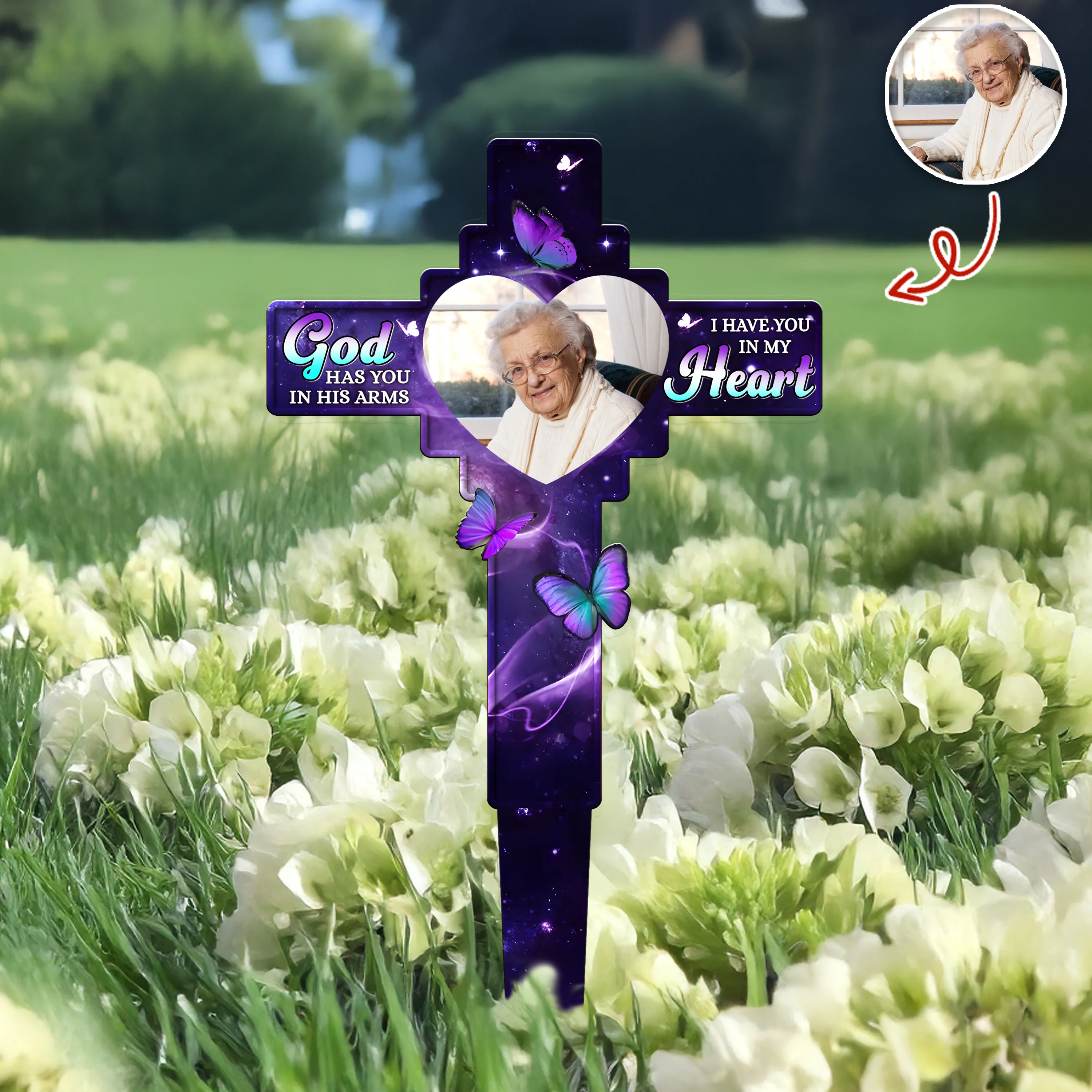 Custom Photo God Has You In His Arms, I Have You In My Heart Memorial Garden Stake HA75 892776 - Image 3