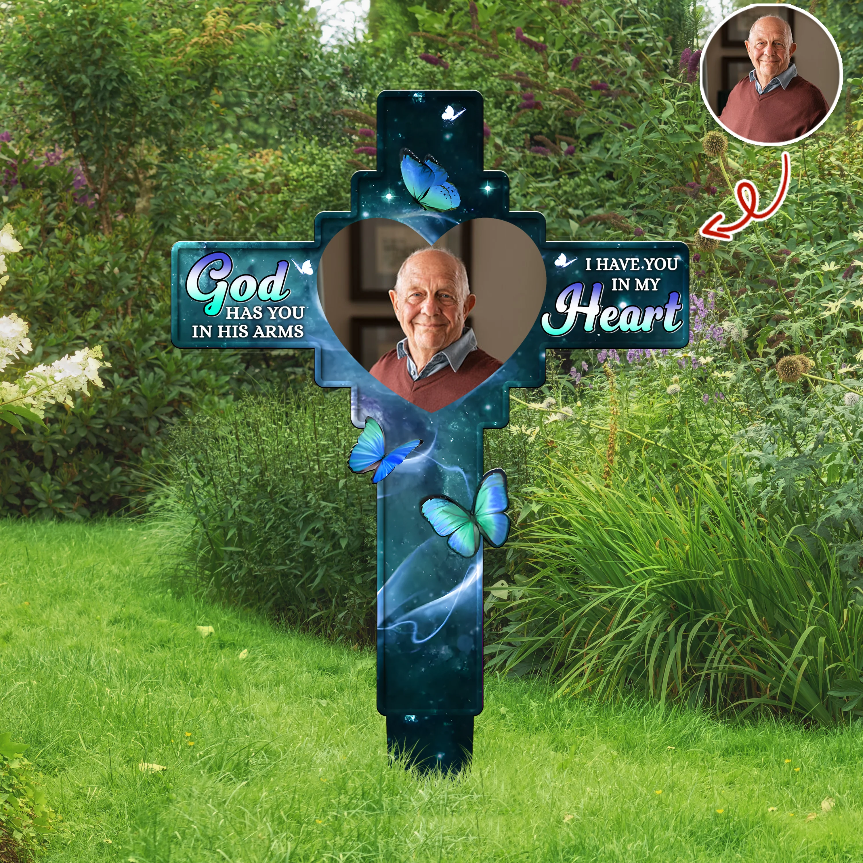 Custom Photo God Has You In His Arms, I Have You In My Heart Memorial Garden Stake HA75 892776 - Image 4