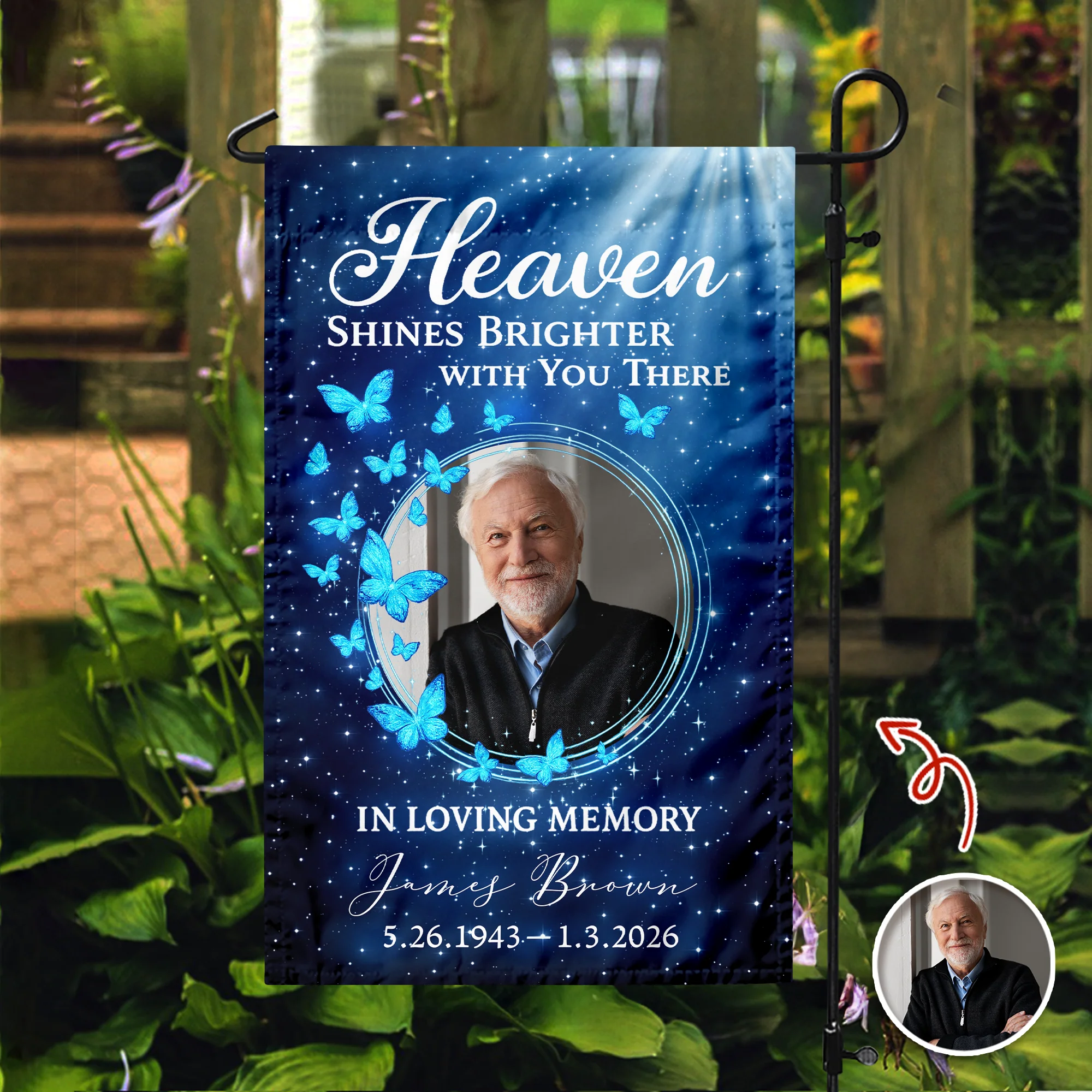 Custom Photo Heaven Shines Brighter With You There Personalized Memorial Garden Flag HA75 898898 - Image 2