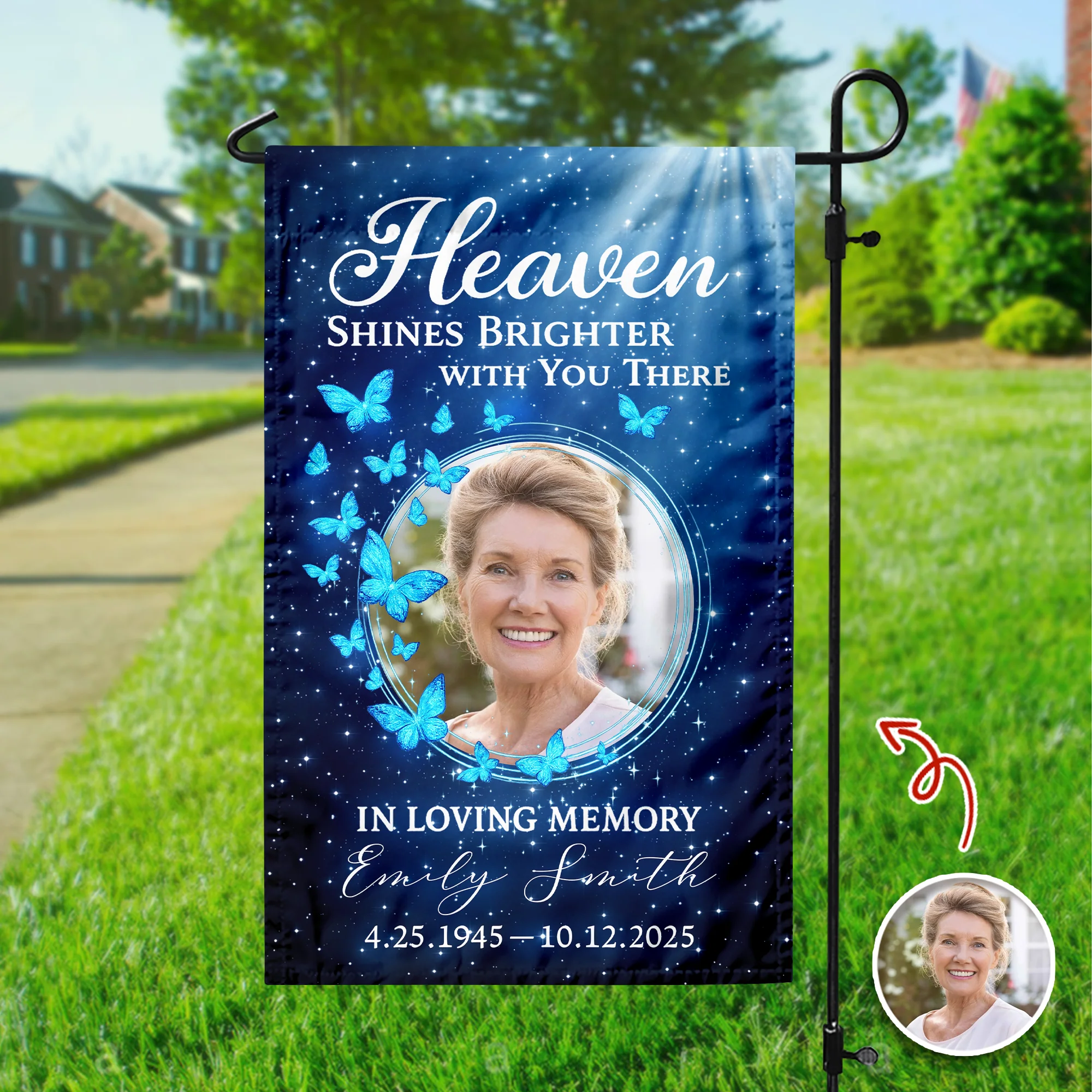 Custom Photo Heaven Shines Brighter With You There Personalized Memorial Garden Flag HA75 898898 - Image 3