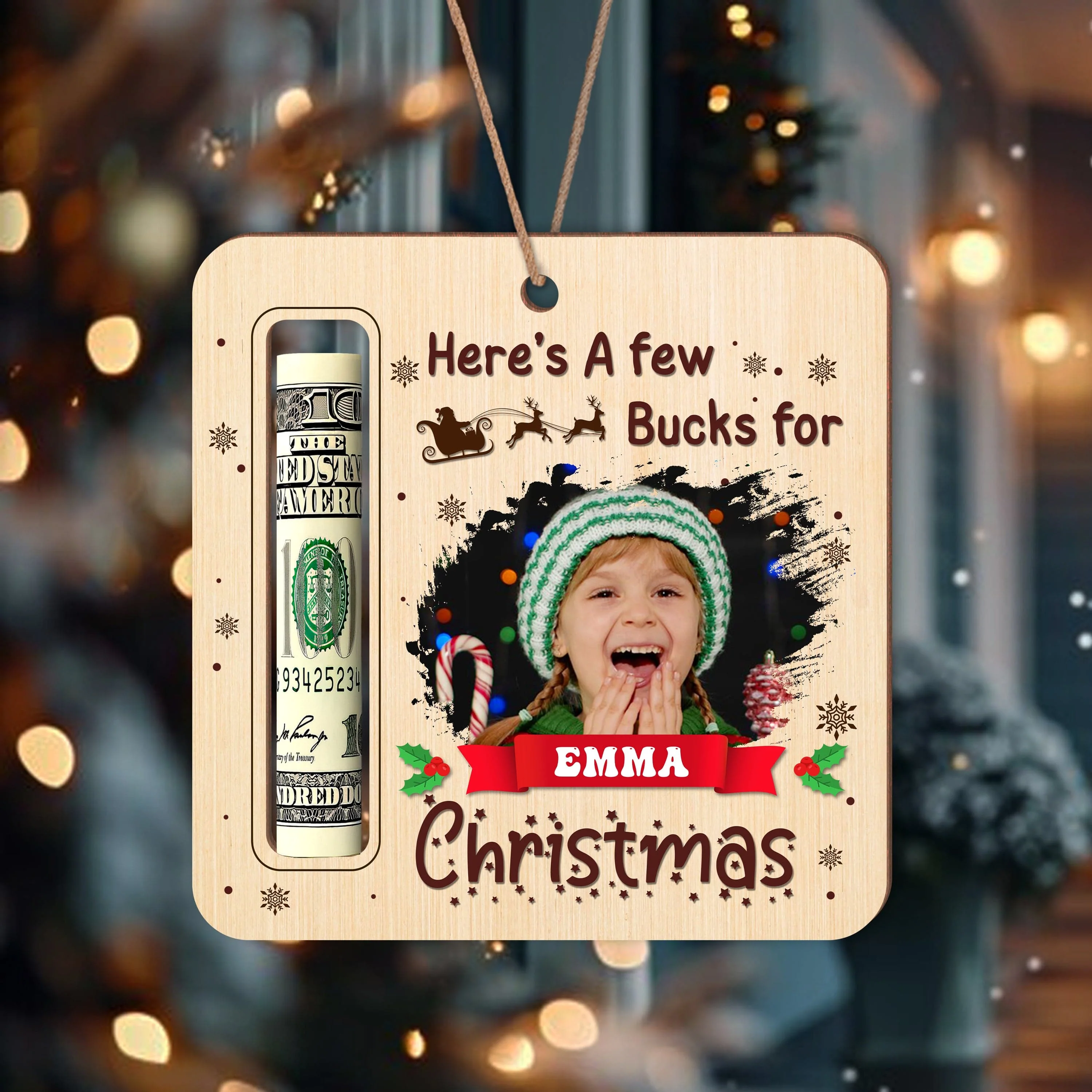 Custom Photo Here's A Few Bucks For Christmas Wood Money Holder Ornament HA75 891546