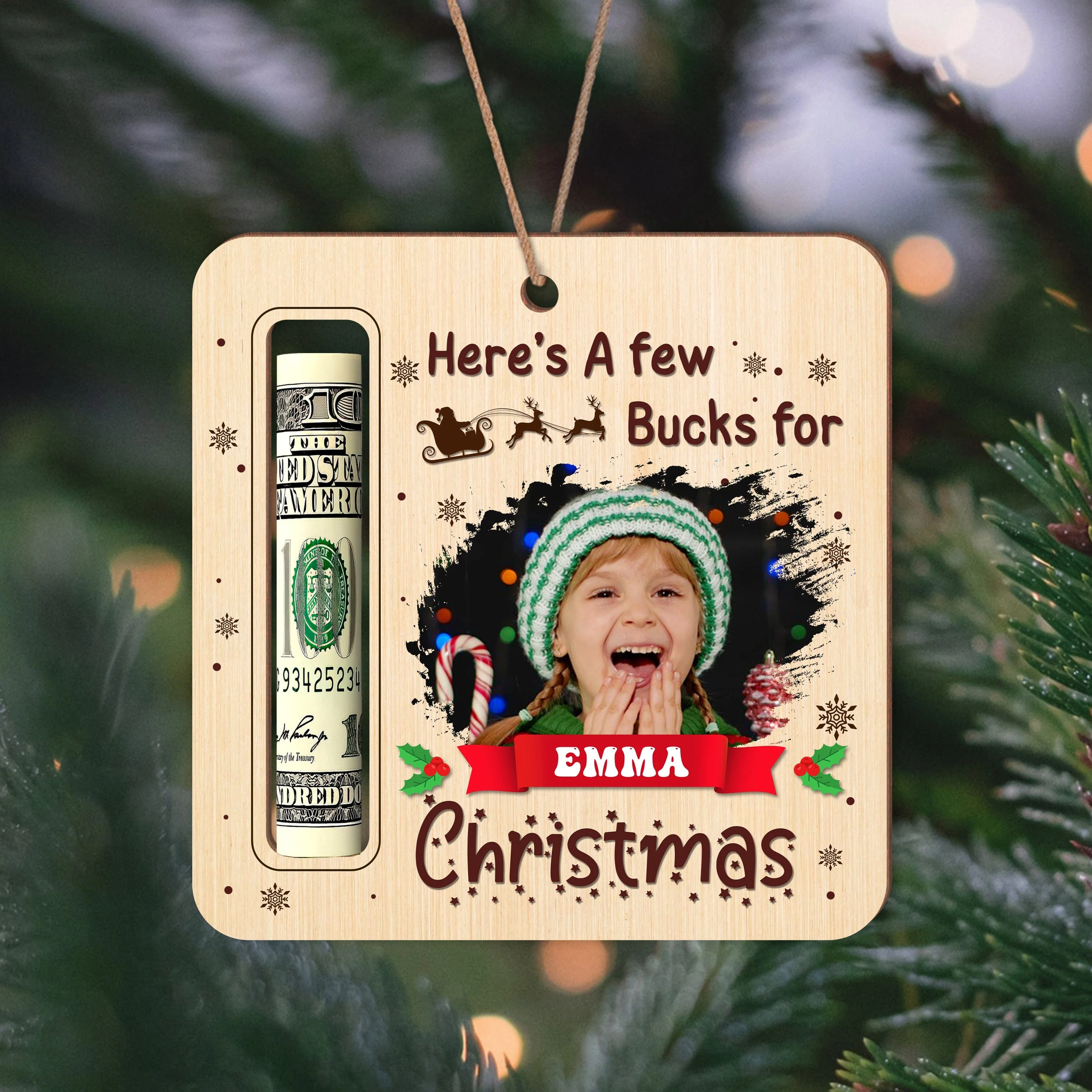 Custom Photo Here's A Few Bucks For Christmas Wood Money Holder Ornament HA75 891546 - Image 4