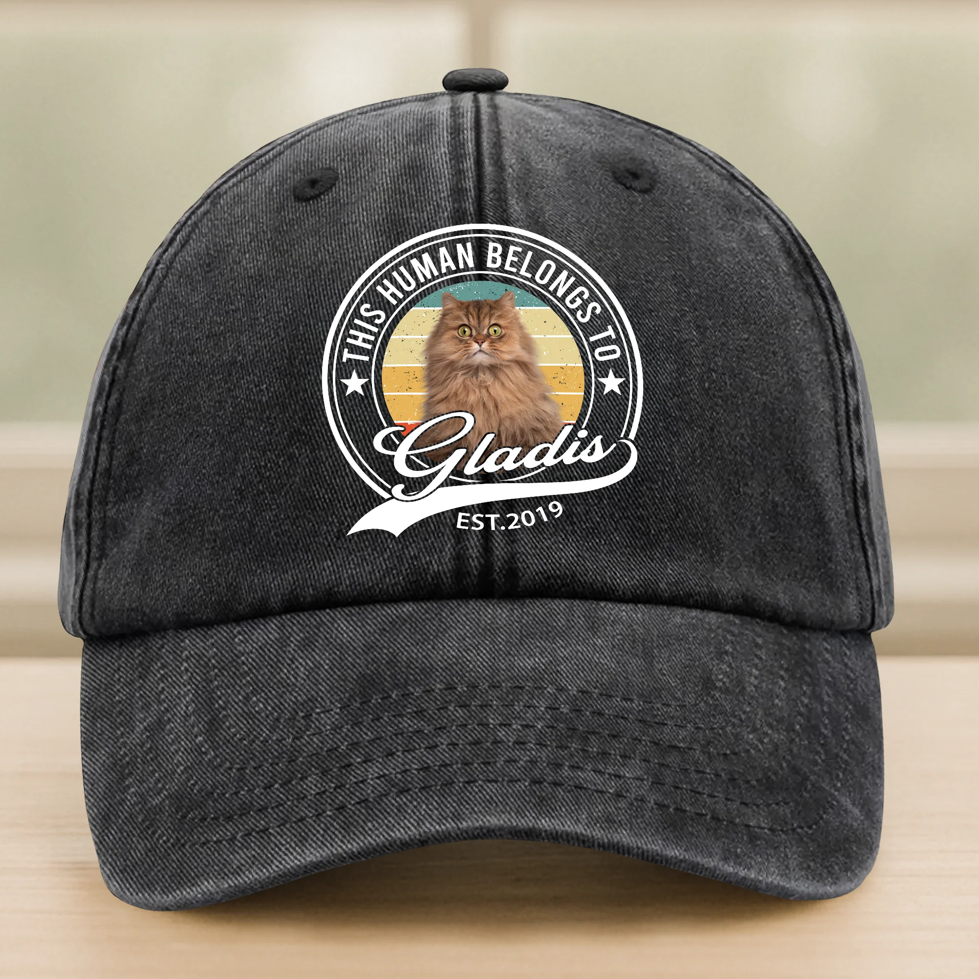 Custom Photo Human Belongs To Cat Washed Denim Baseball Cap HA75 897230 - Image 11