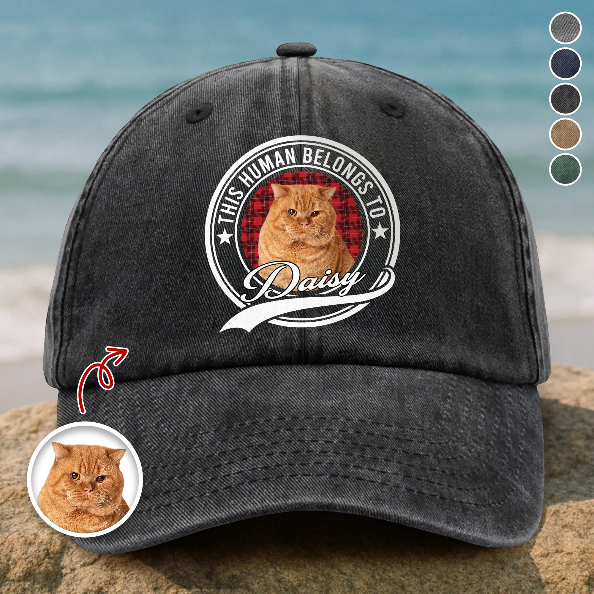 Custom Photo Human Belongs To Cat Washed Denim Baseball Cap HA75 897230 - Image 12