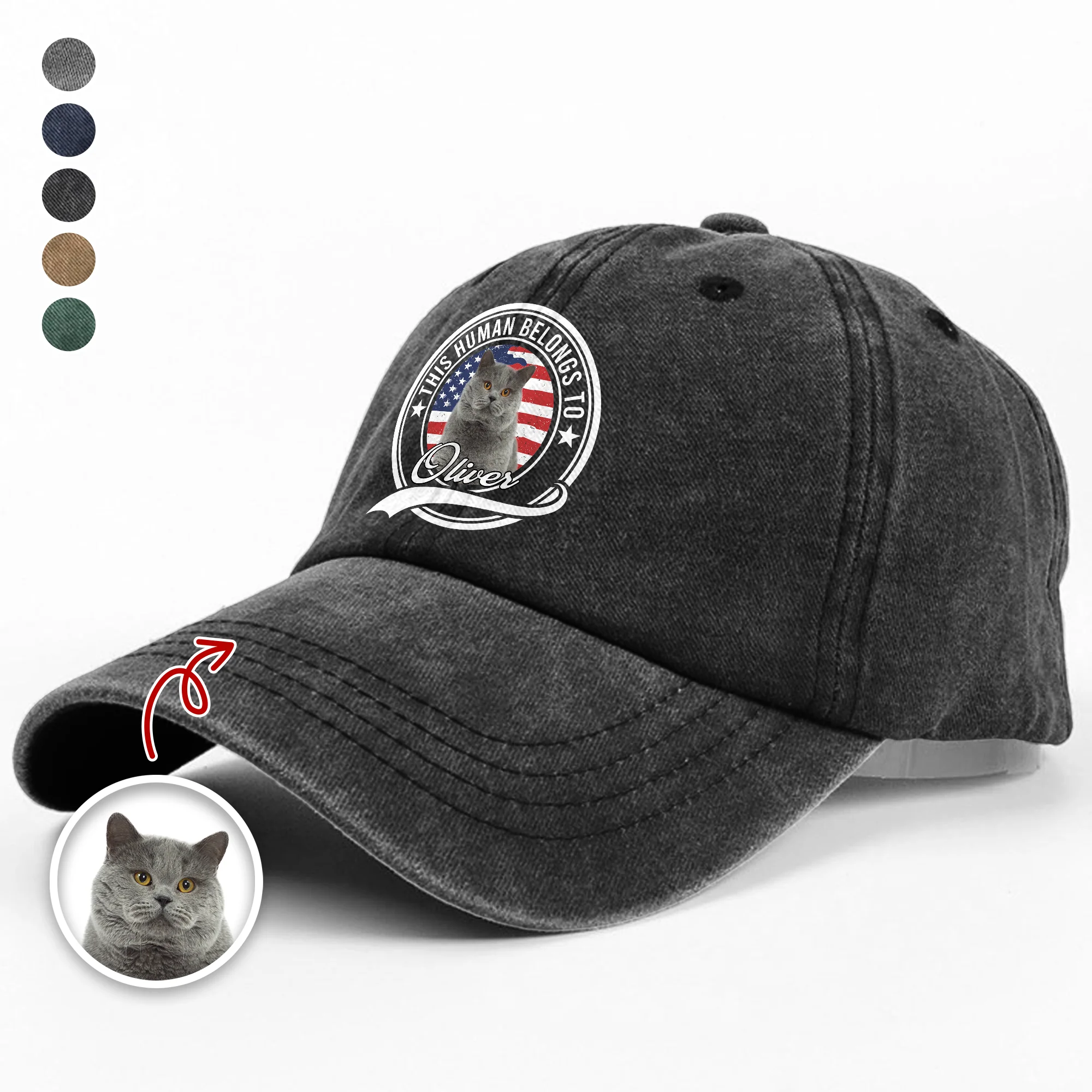 Custom Photo Human Belongs To Cat Washed Denim Baseball Cap HA75 897230 - Image 2