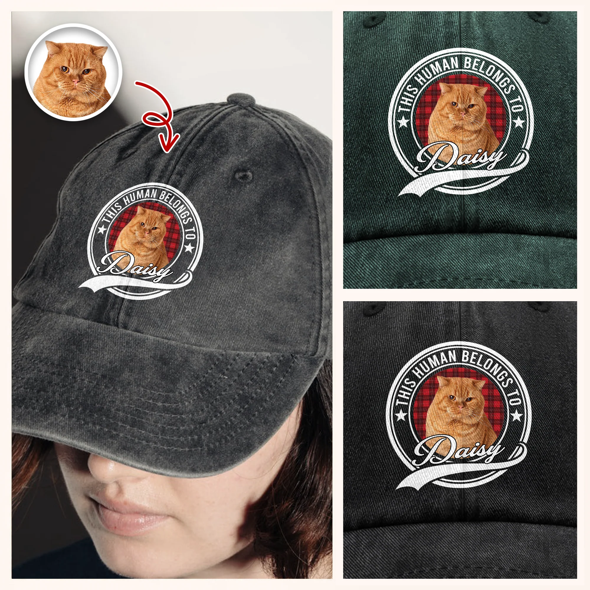 Custom Photo Human Belongs To Cat Washed Denim Baseball Cap HA75 897230 - Image 4