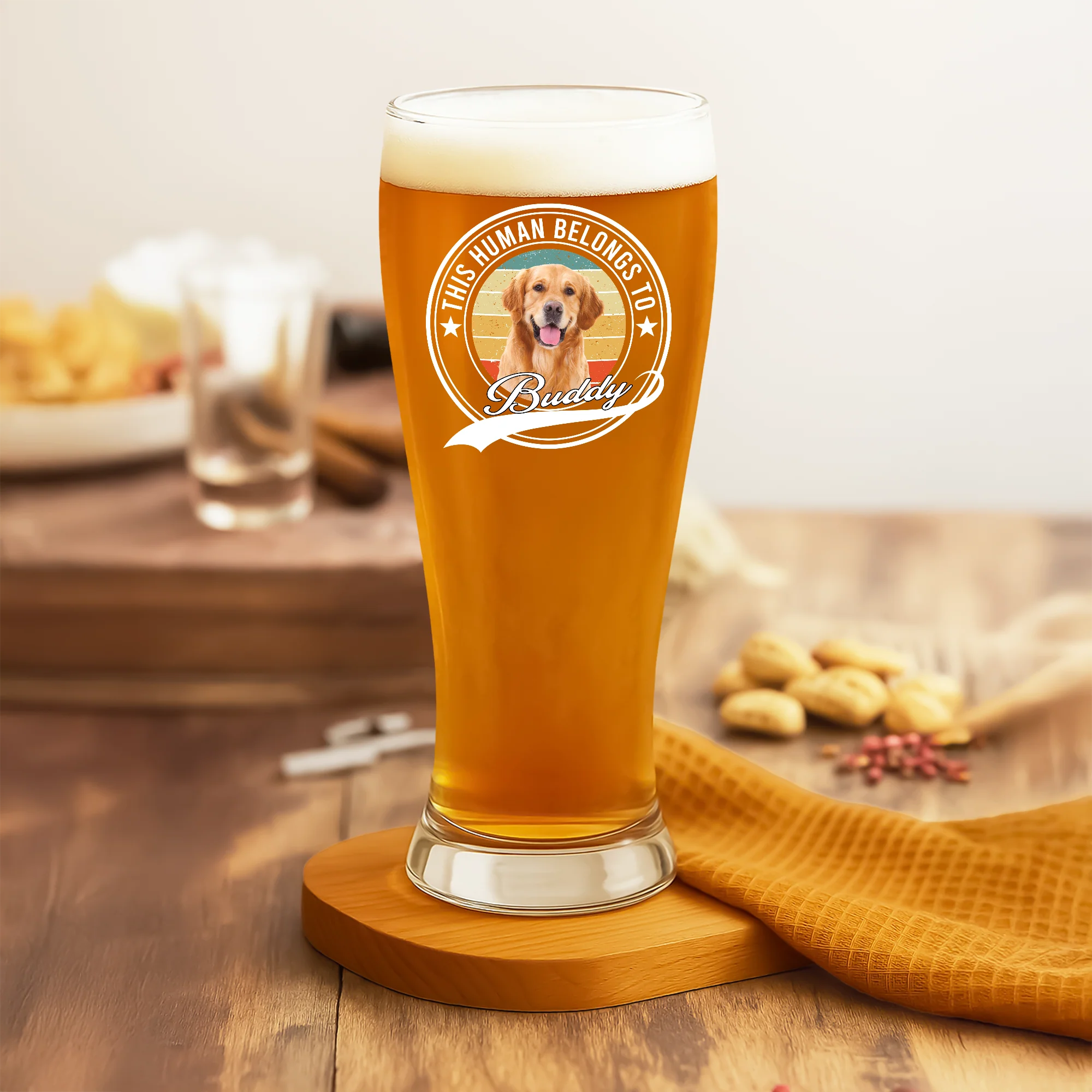 Custom Photo Human Belongs To Dog Cat Pet Pilsner Glass HA75 892886