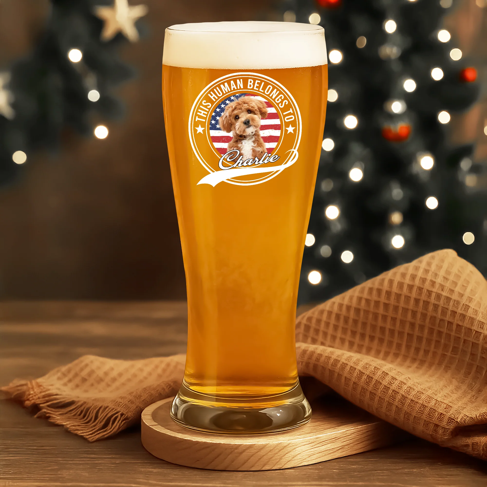 Custom Photo Human Belongs To Dog Cat Pet Pilsner Glass HA75 892886 - Image 2